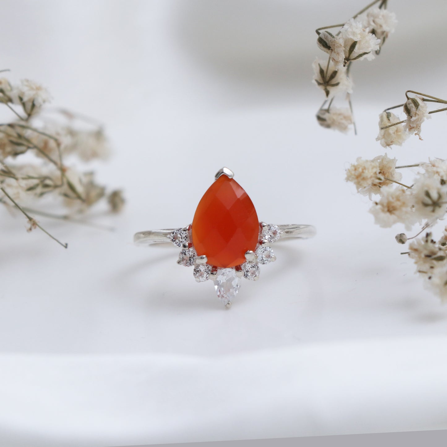 925 Sterling Silver Ring, Carnelian Ring with Side Stones-707 PILWALS