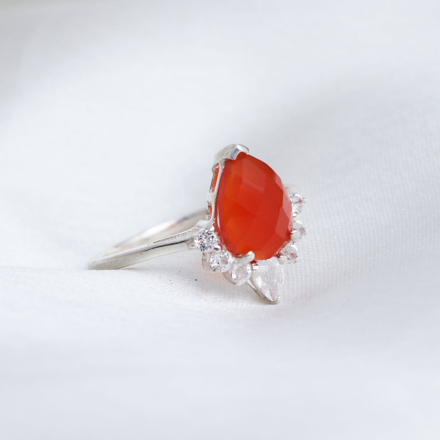 925 Sterling Silver Ring, Carnelian Ring with Side Stones-707 PILWALS