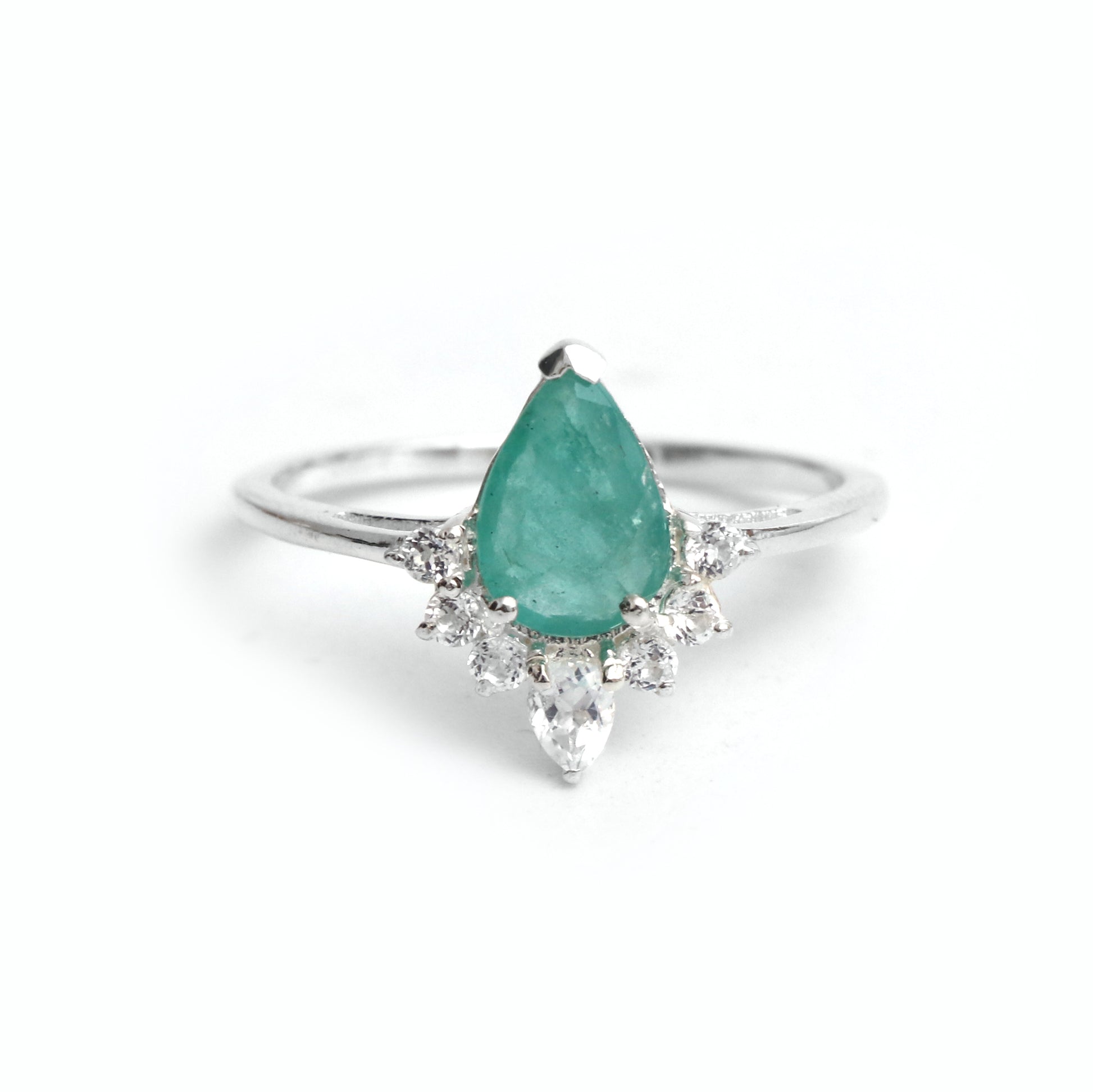 Emerald Ring 925 Sterling Silver, Emerald Engagement Ring-707 PILWALS