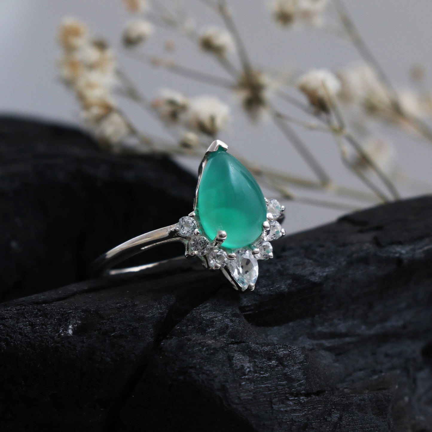 Green onyx ring, Natural Green Onyx Solitaire Ring-707 PILWALS