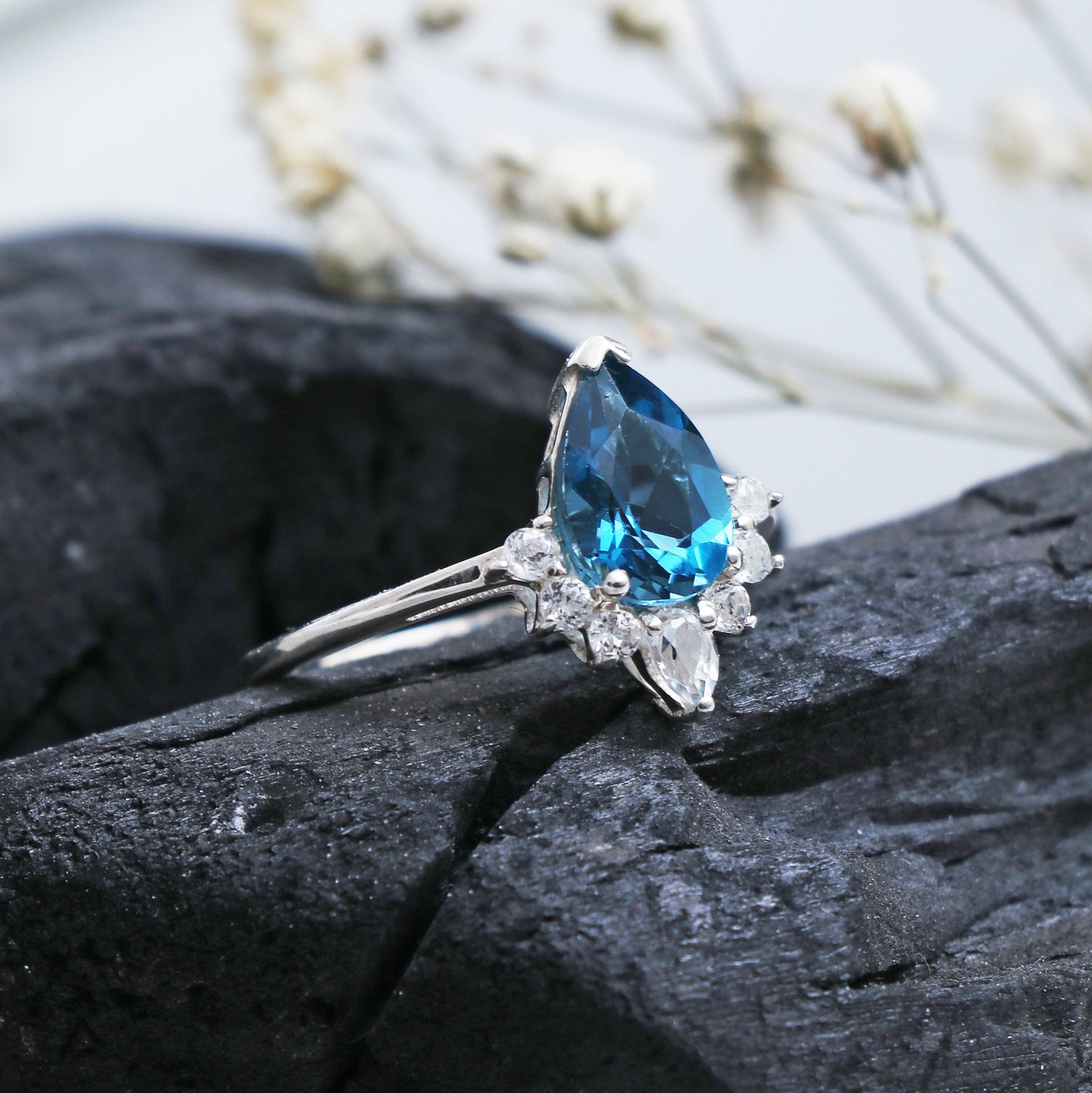 Unique Blue Topaz & White Topaz Engagement Ring-707 PILWALS