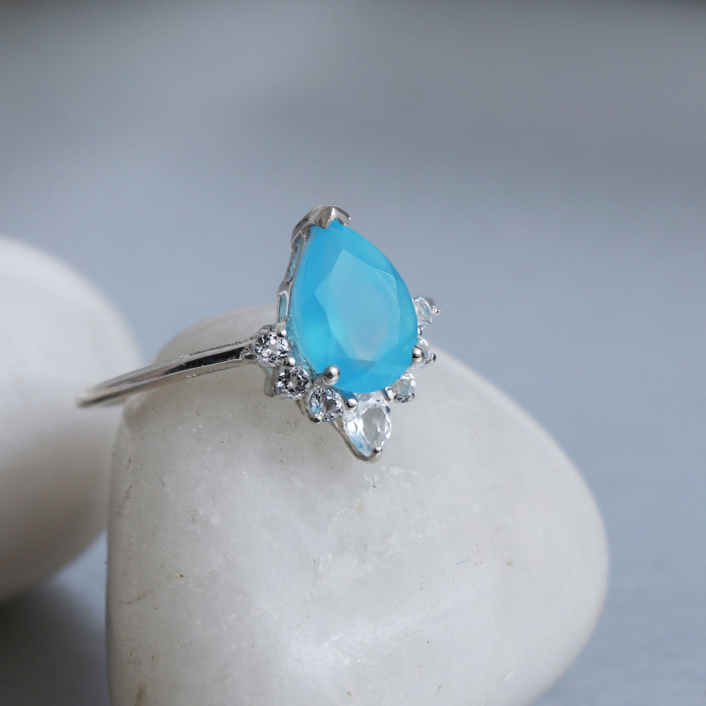 Natural Chalcedony Ring, Silver Chalcedony Statement Ring-707 PILWALS