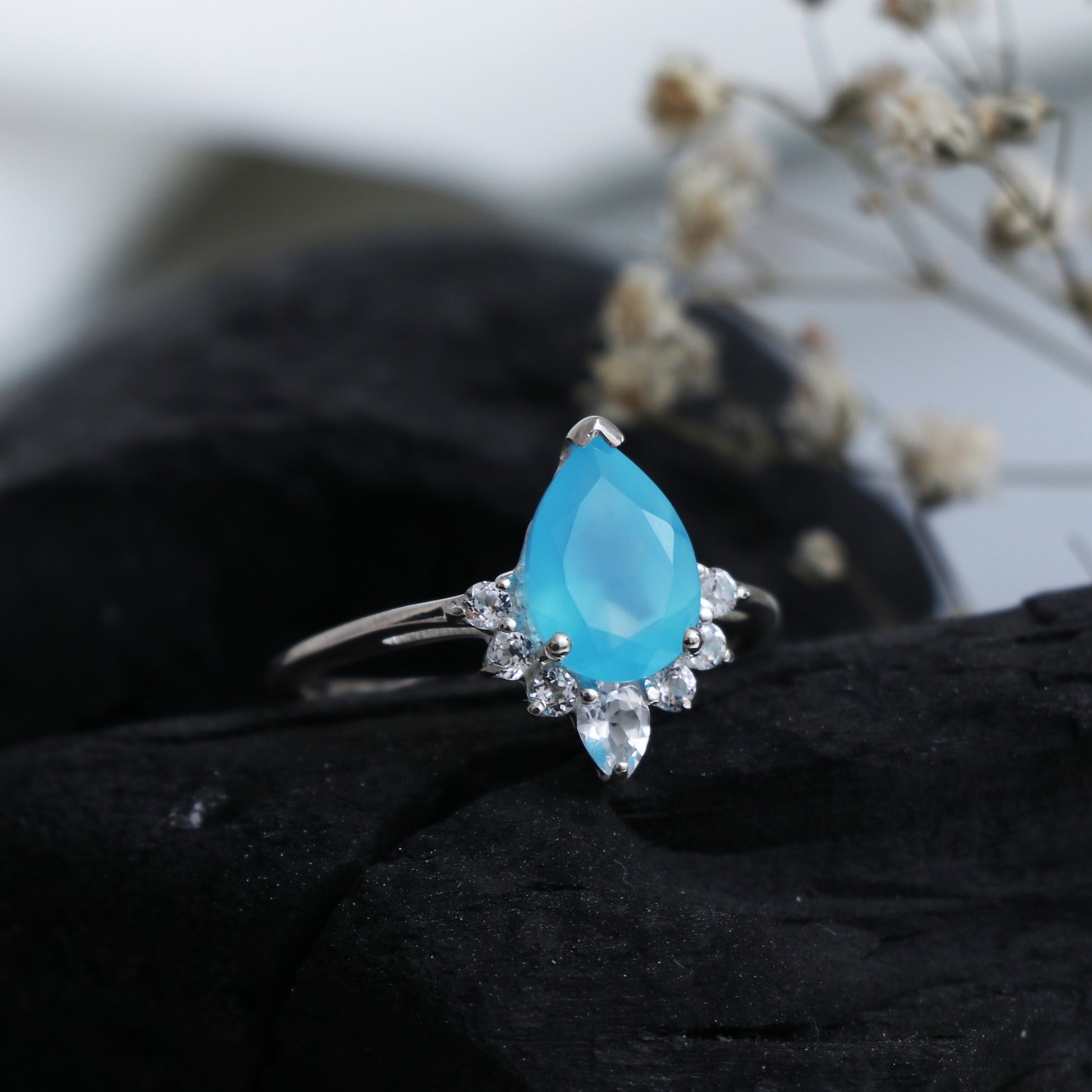 Natural Chalcedony Ring, Silver Chalcedony Statement Ring-707 PILWALS