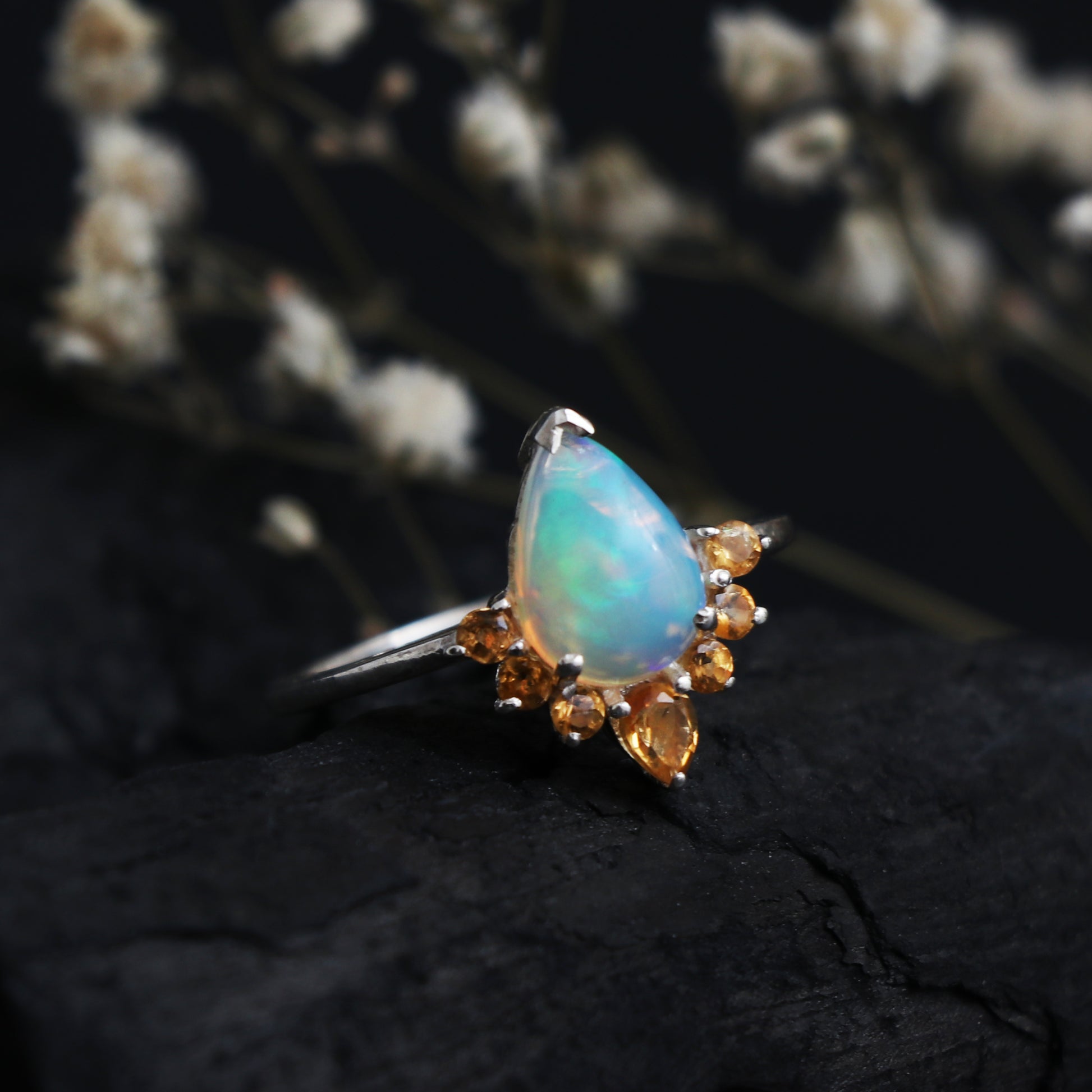 Opal Engagement Ring, Fire Opal Ring, Ethiopian Opal Pear Ring-707 PILWALS