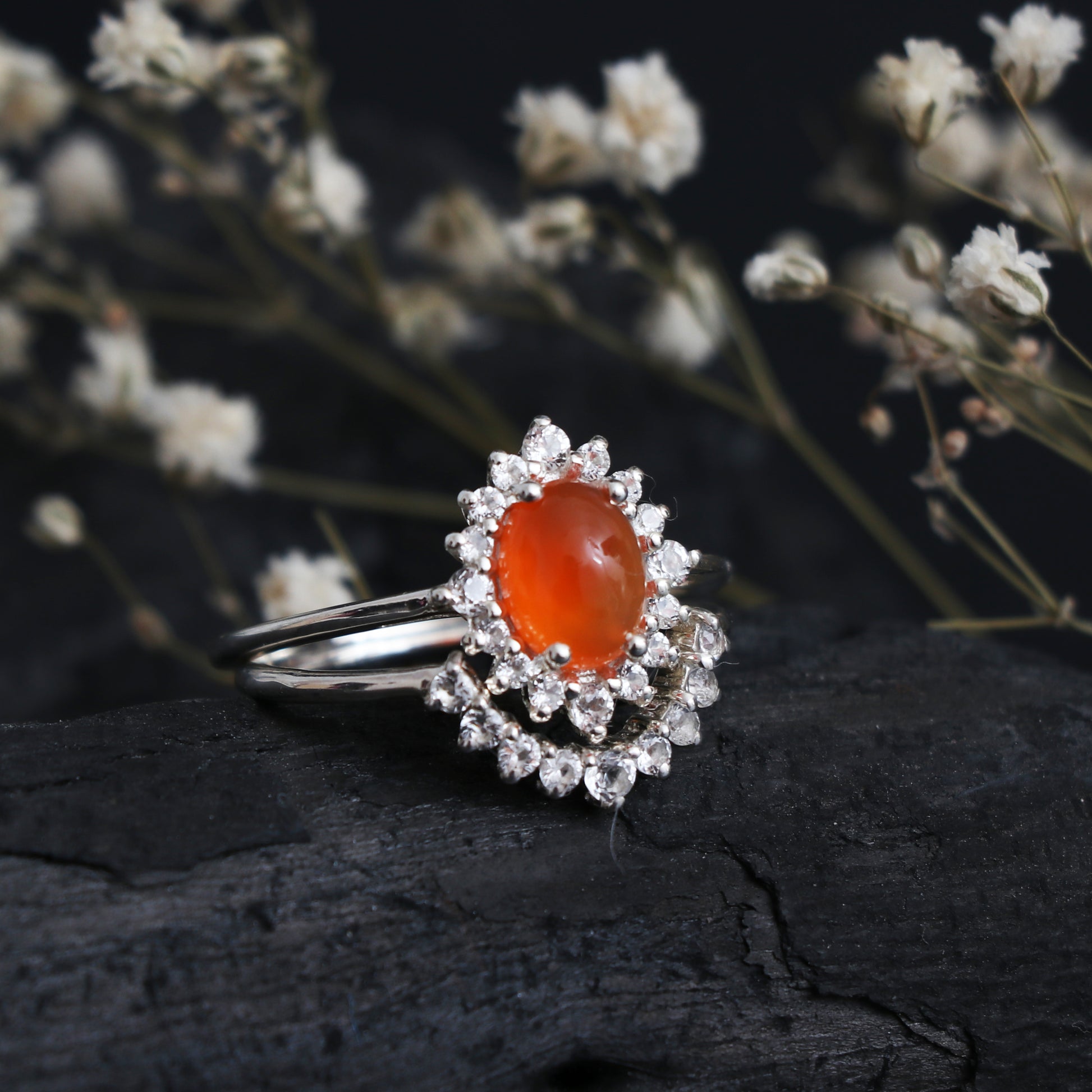 Unique Carnelian Stone Cluster Ring, Delicate Carnelian Rings-739 PILWALS