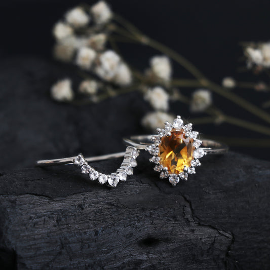 100% Unique Citrine Ring Set-Golden Citrine Promise Ring-739 PILWALS