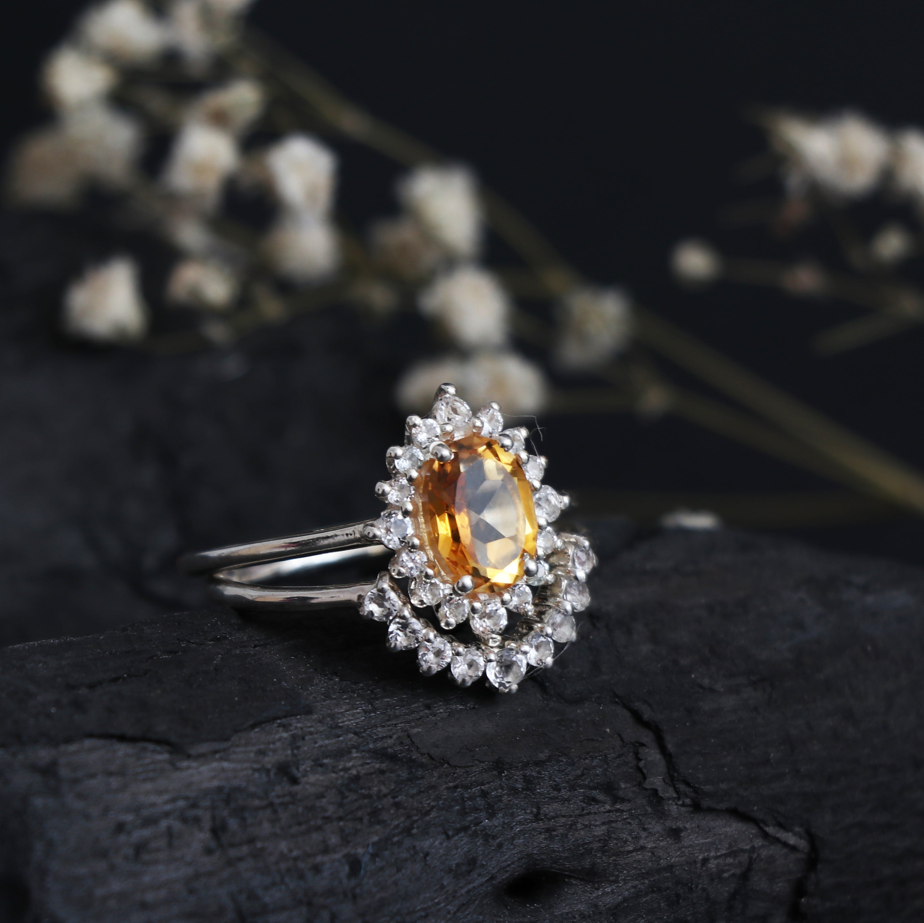 100% Unique Citrine Ring Set-Golden Citrine Promise Ring-739