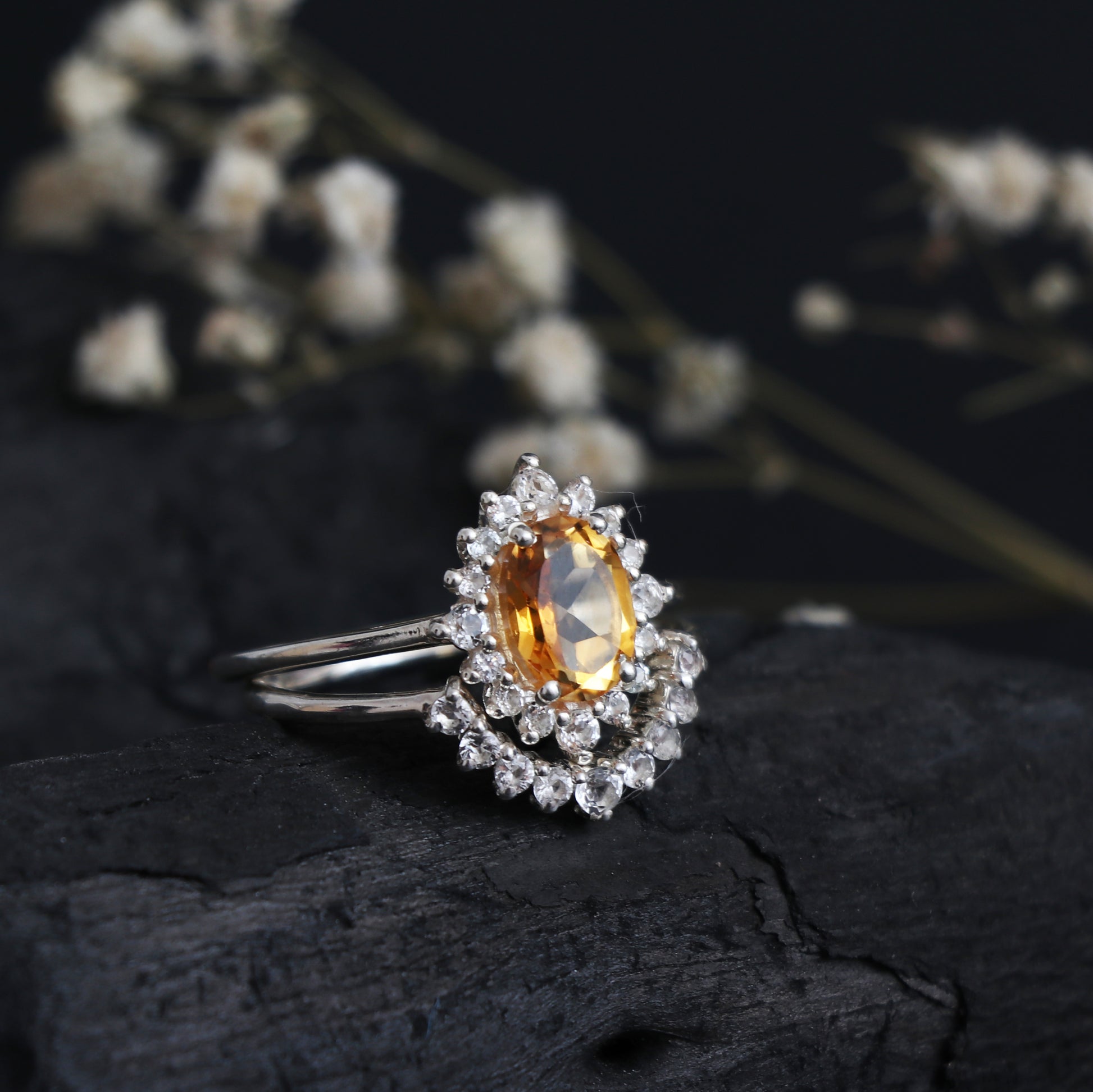 100% Unique Citrine Ring Set-Golden Citrine Promise Ring-739 PILWALS