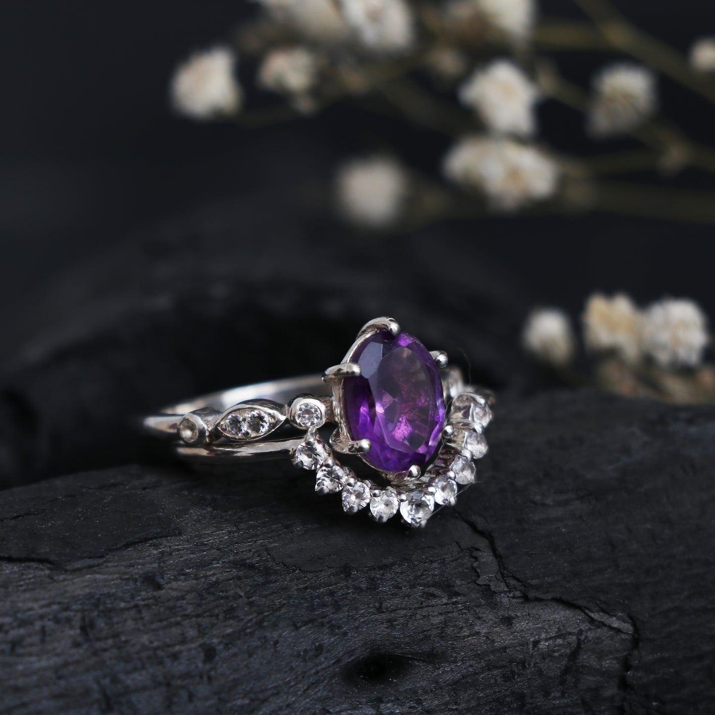 Purple Amethyst Engagement Ring Set, Lavender Amethyst Ring-730 PILWALS