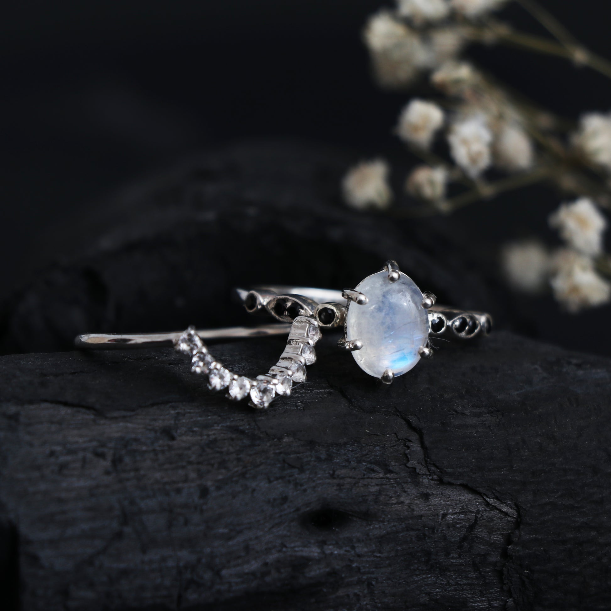 Blue Fire Moonstone Promise Ring, Moonstone Solitaire Ring-730 PILWALS