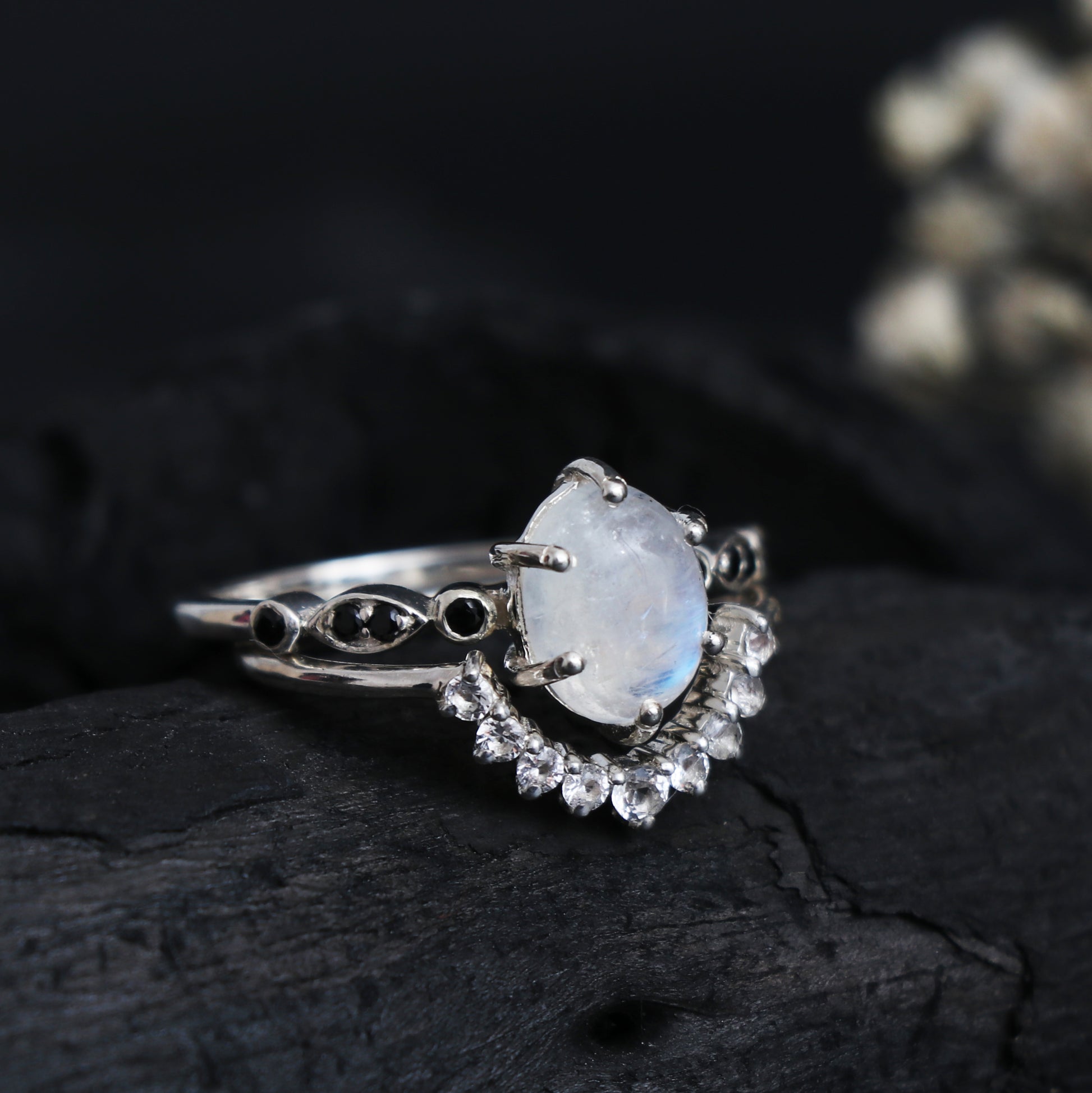 Blue Fire Moonstone Promise Ring, Moonstone Solitaire Ring-730 PILWALS