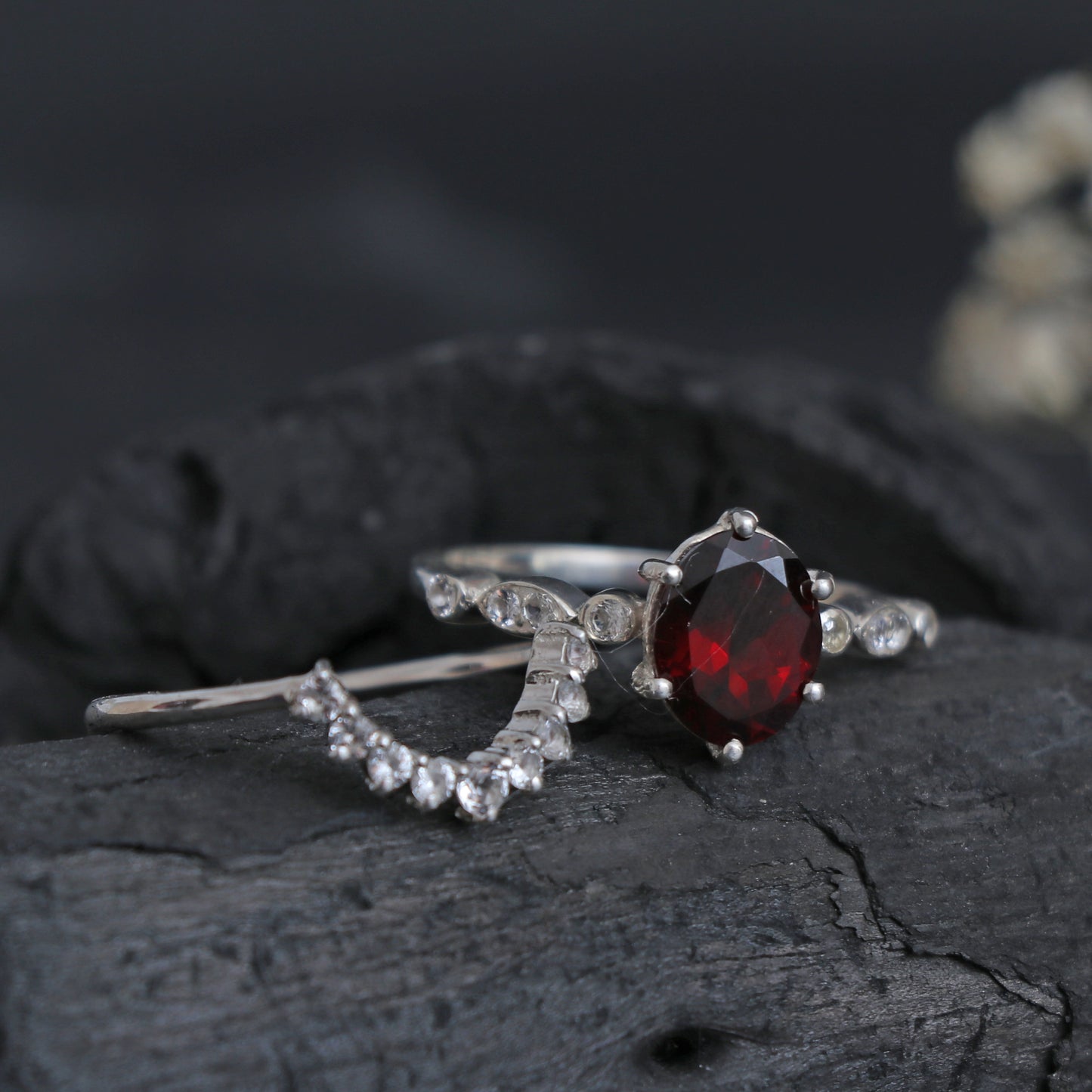 Delicate Garnet Engagement Ring, Natural Garnet Ring For Women-730 PILWALS