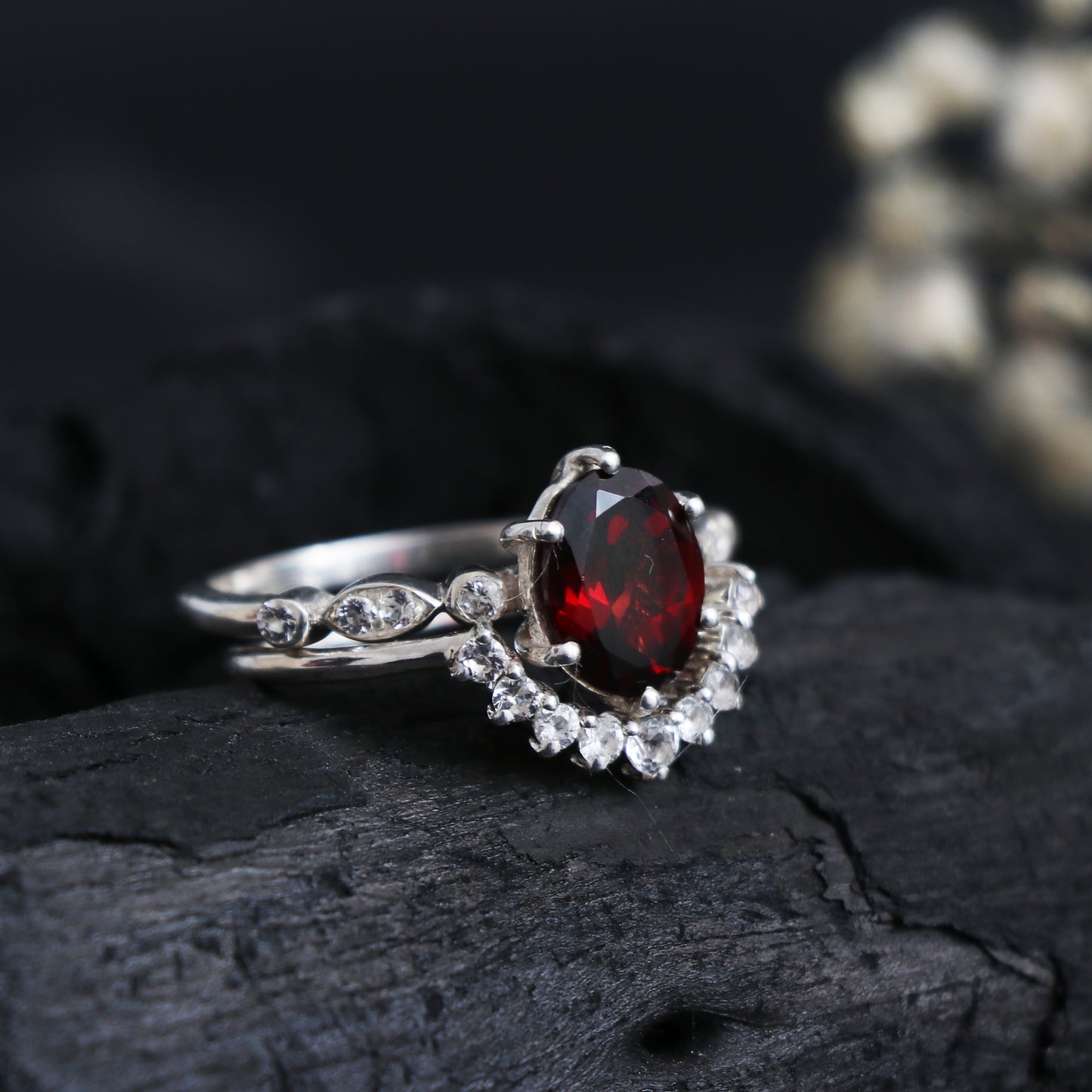 Delicate Garnet Engagement Ring, Natural Garnet Ring For Women-730 PILWALS