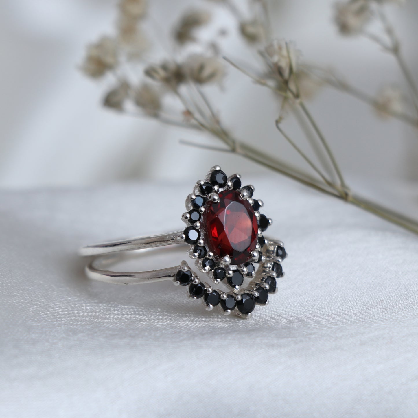 Dainty Garnet Engagement Ring-Genuine Garnet Vintage Ring-739 PILWALS