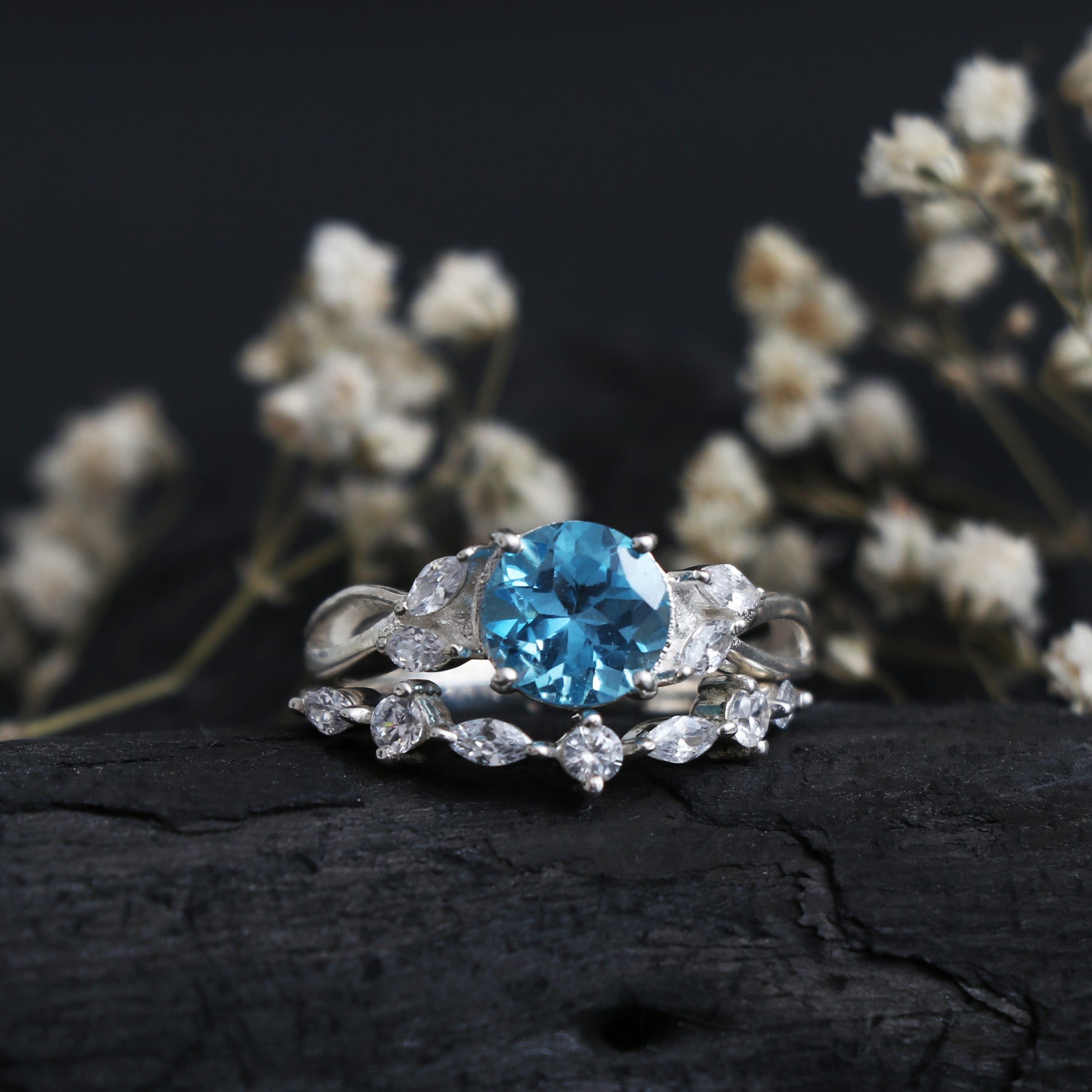 Shinning Blue Topaz Ring, Romantic Blue Topaz Engagement Ring-631 PILWALS