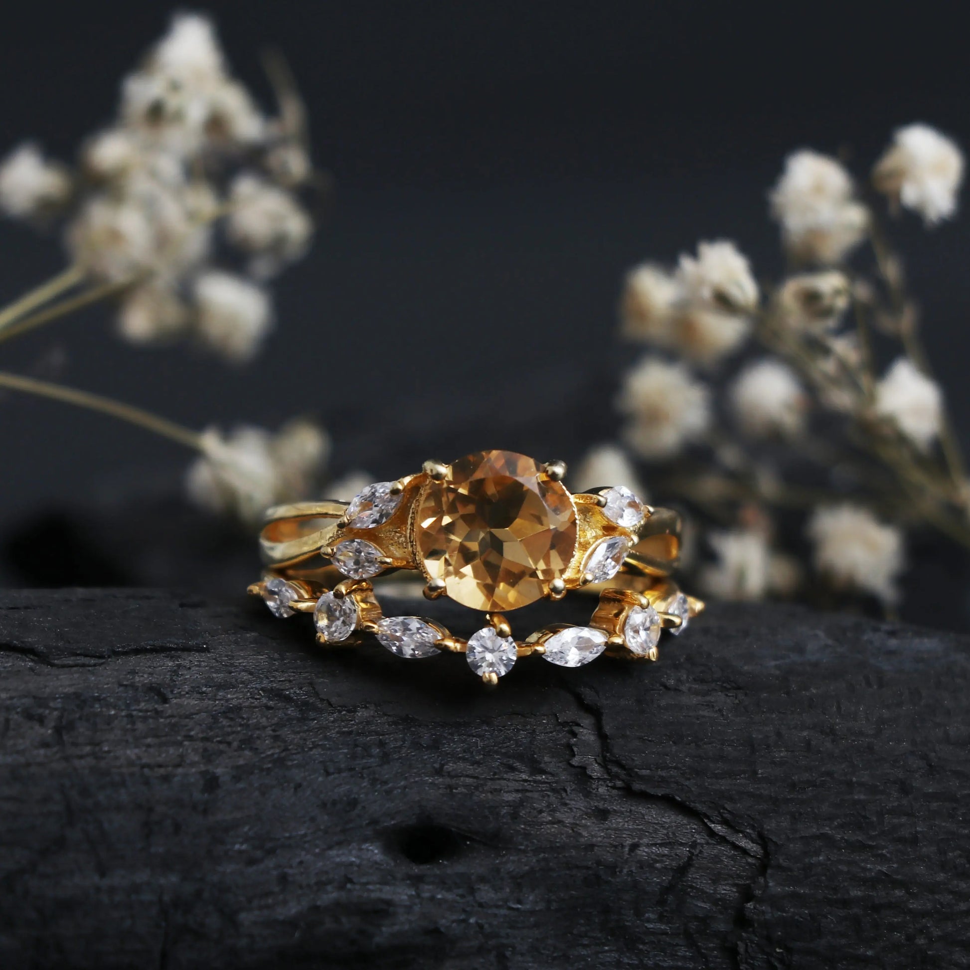 Dainty Golden Citrine Ring, Unique Engagement Ring-631 PILWALS