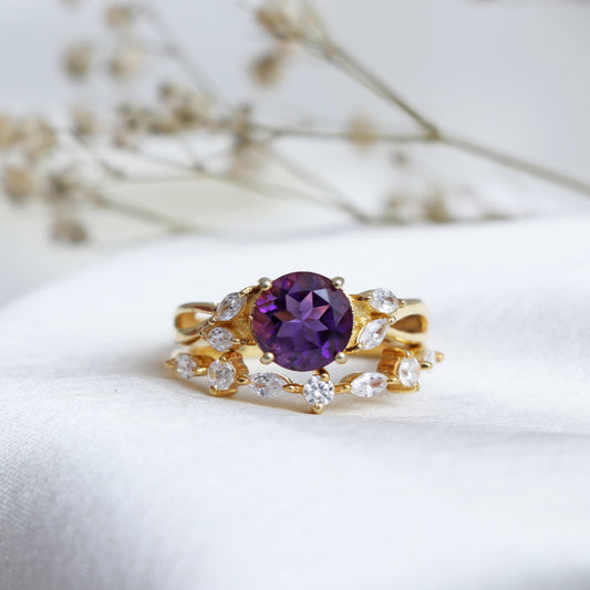 Natural Purple Amethyst Ring-Faceted Amethyst Engagement Ring-631 PILWALS