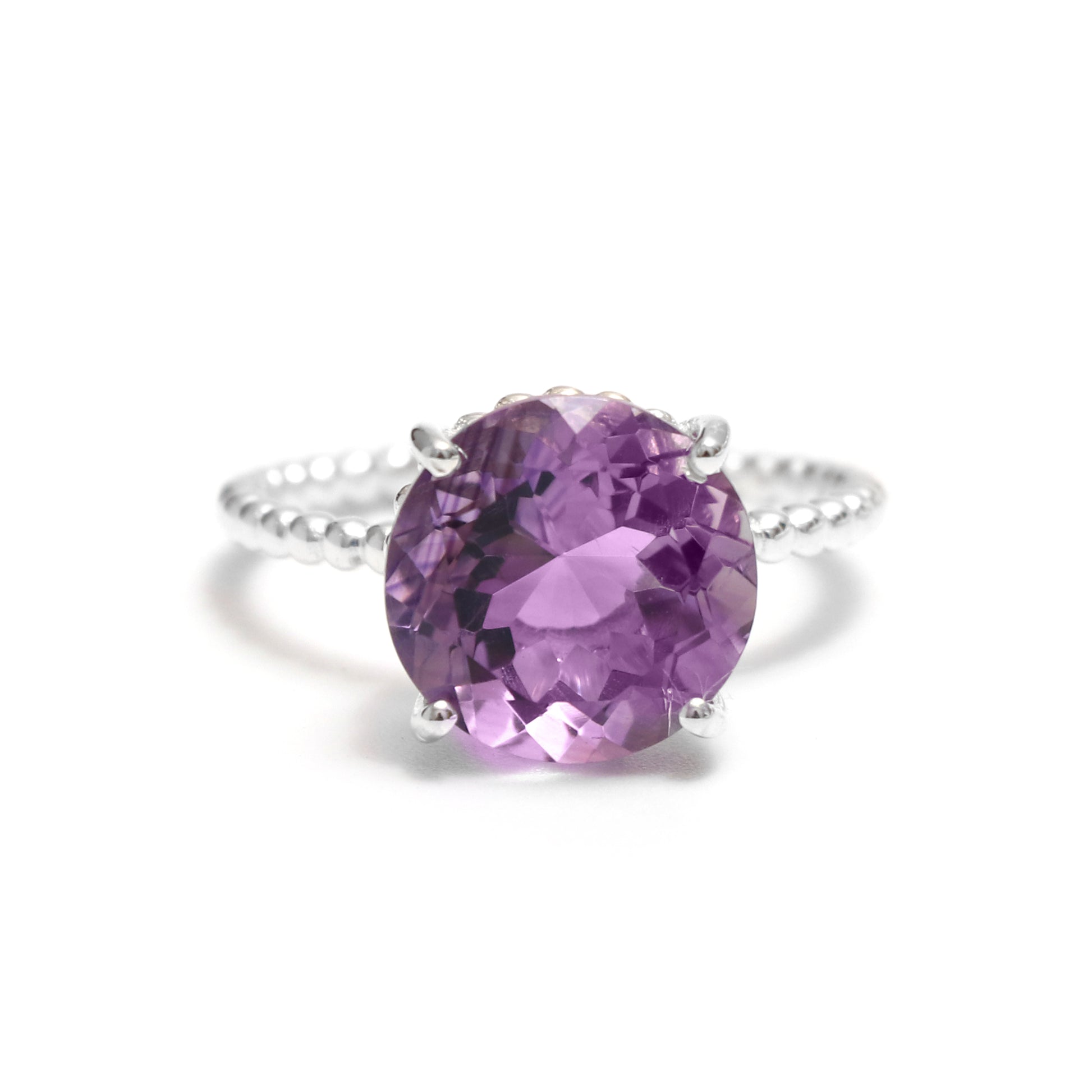 Natural Amethyst Ring-Round Amethyst Ring-1045 PILWALS