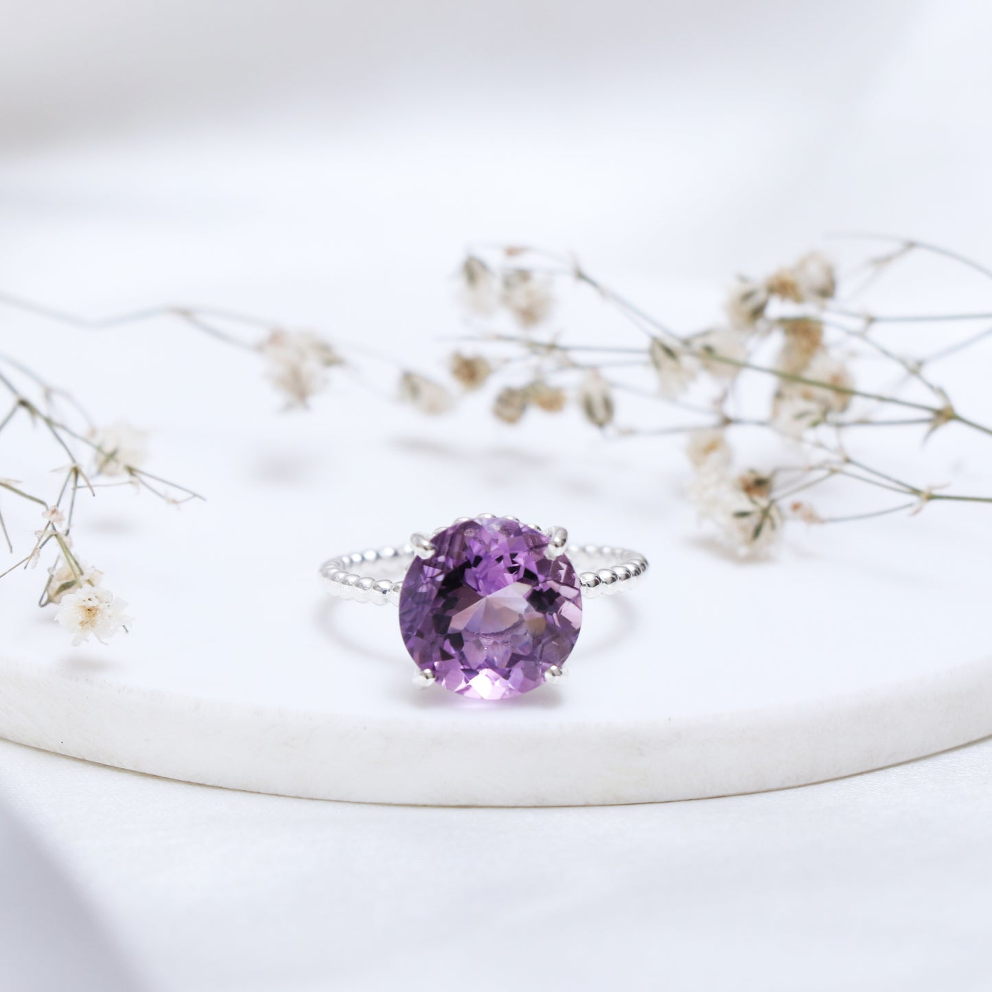 Natural Amethyst Ring-Round Amethyst Ring-1045 PILWALS