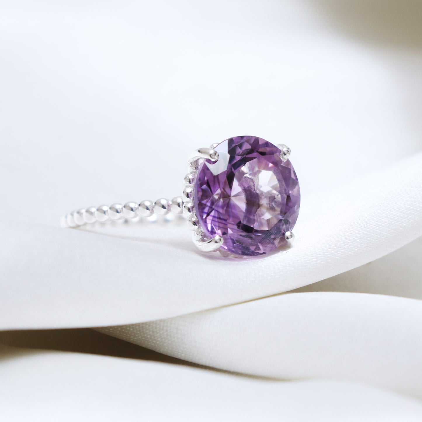 Natural Amethyst Ring-Round Amethyst Ring-1045 PILWALS