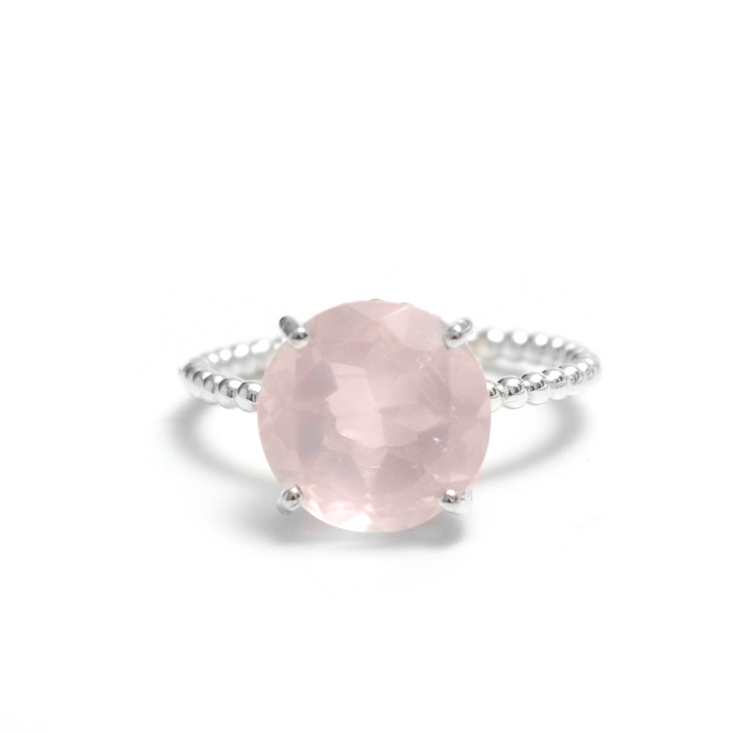 Round Cut Natural Pink Rose Quartz Ring-1045 PILWALS