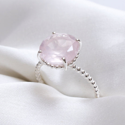 Round Cut Natural Pink Rose Quartz Ring-1045 PILWALS