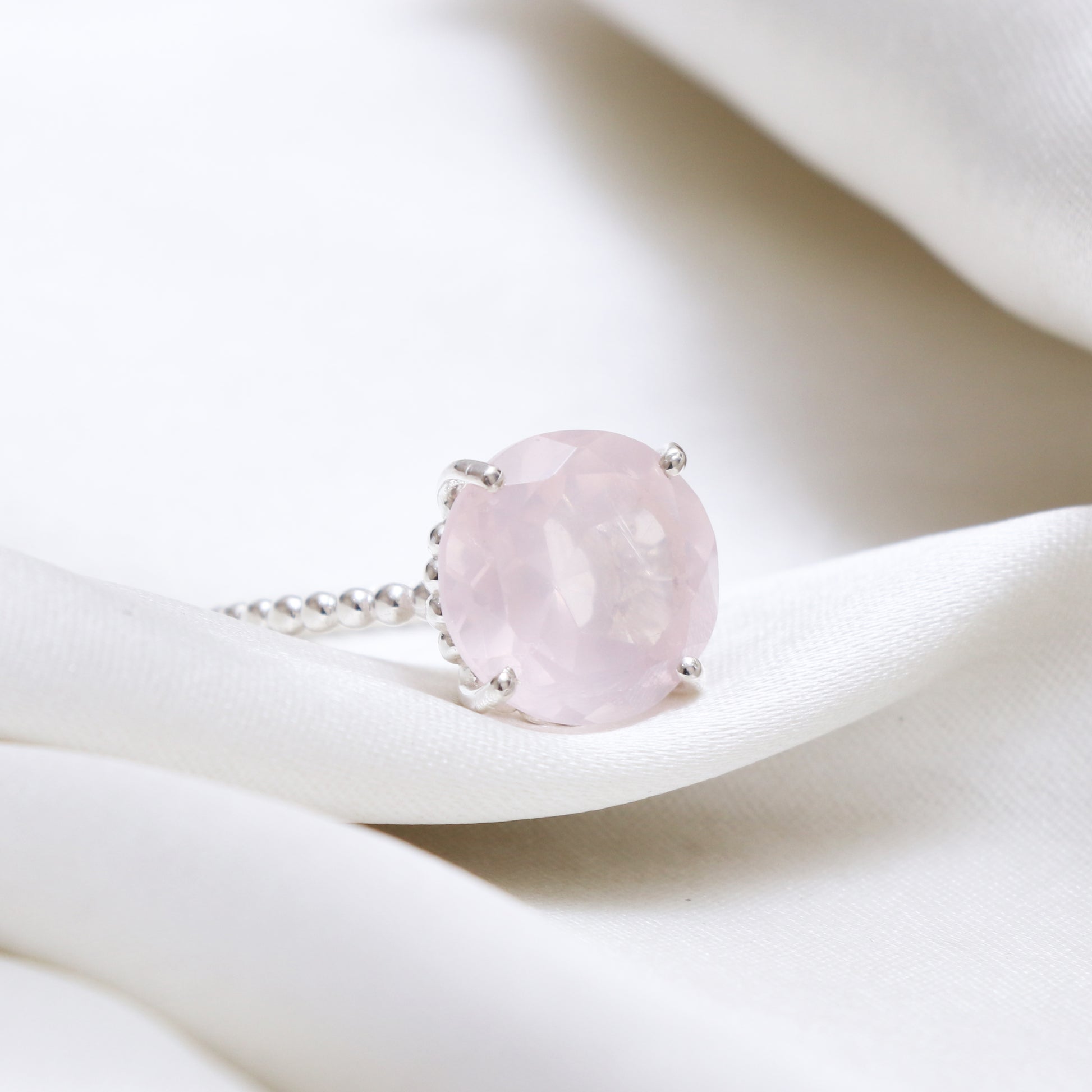 Round Cut Natural Pink Rose Quartz Ring-1045 PILWALS