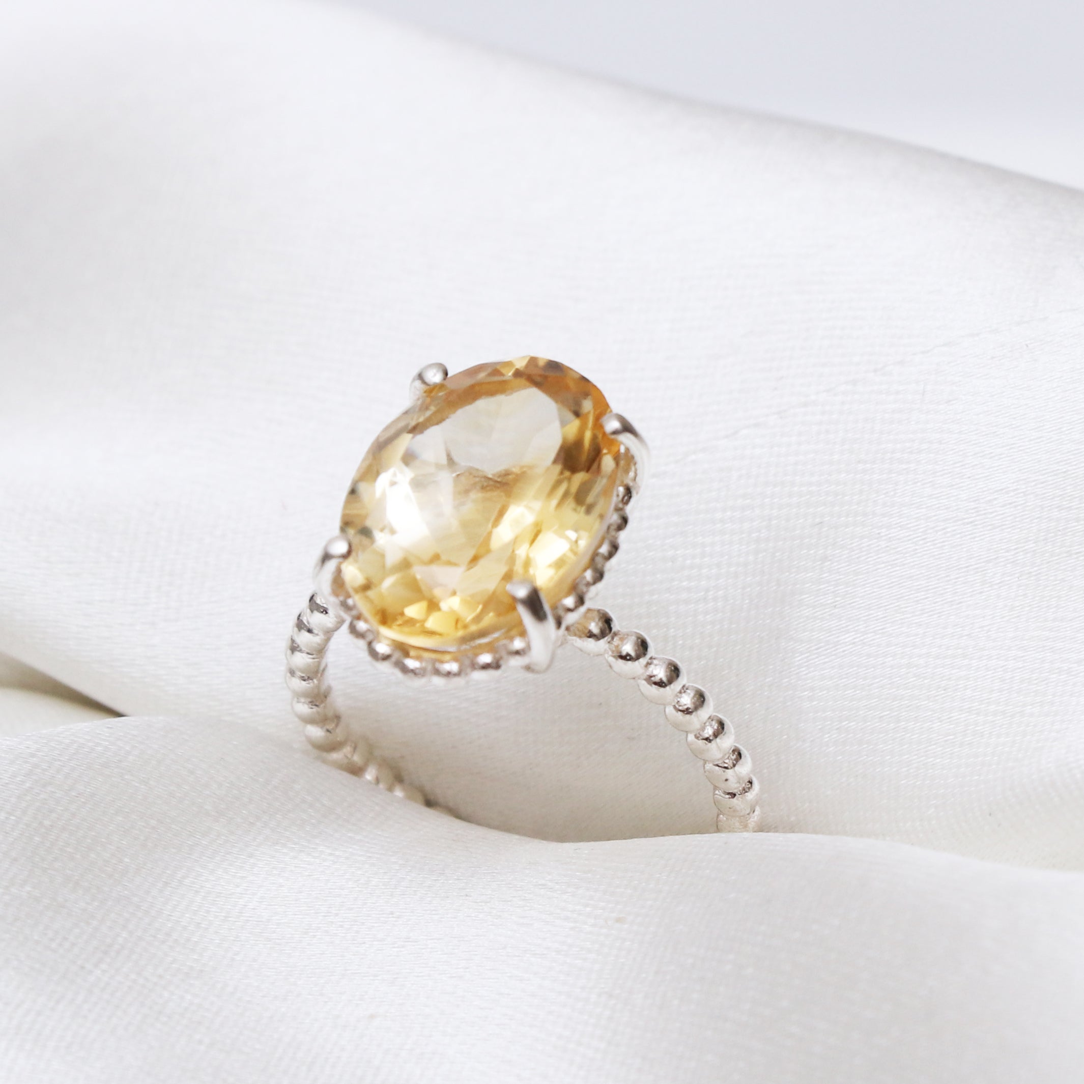 925 Solid Sterling Silver Citrine Ring-Natural Golden Citrine Ring-732