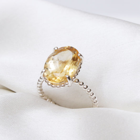 925 Solid Sterling Silver Citrine Ring-Natural Golden Citrine Ring-732 PILWALS