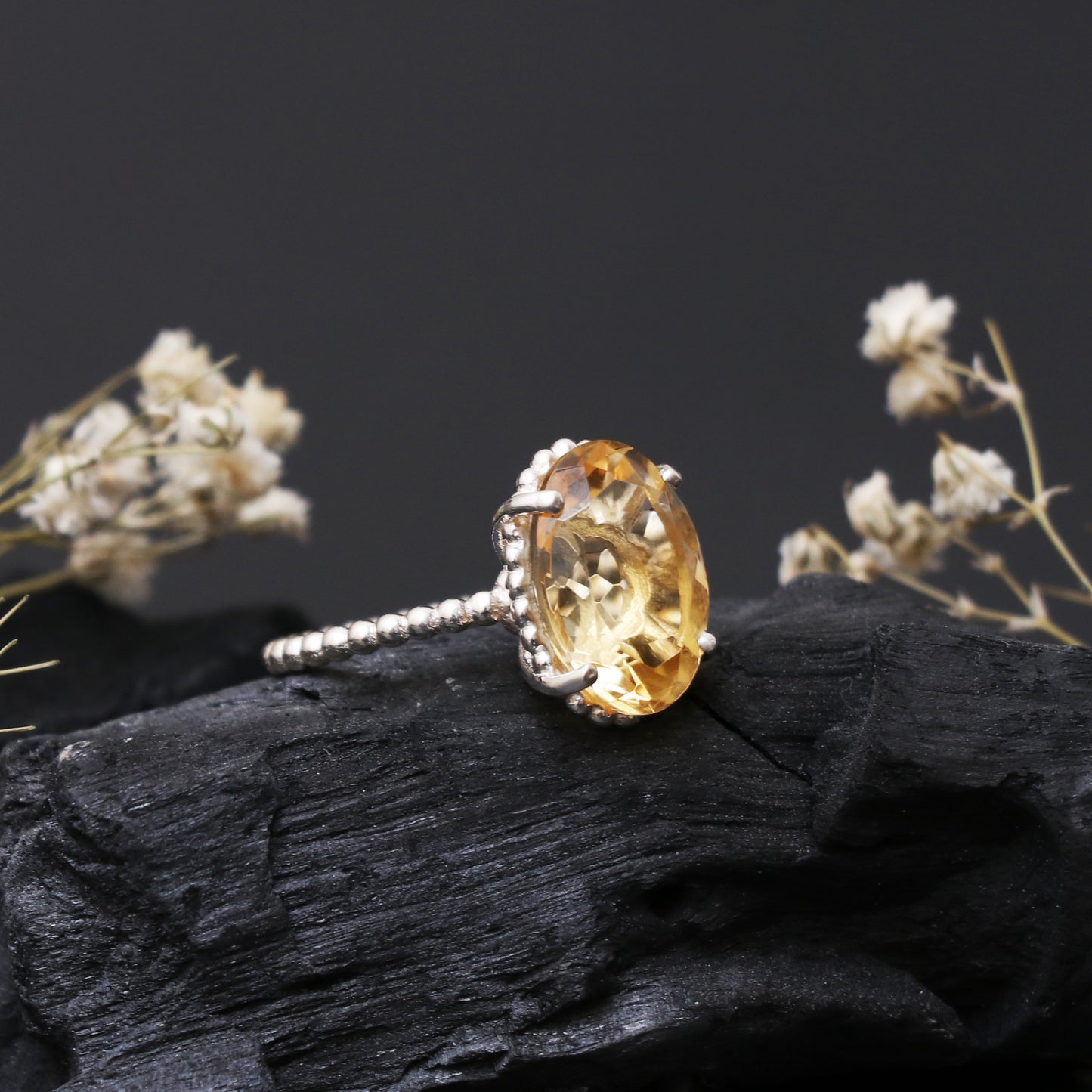 925 Solid Sterling Silver Citrine Ring-Natural Golden Citrine Ring-732 PILWALS