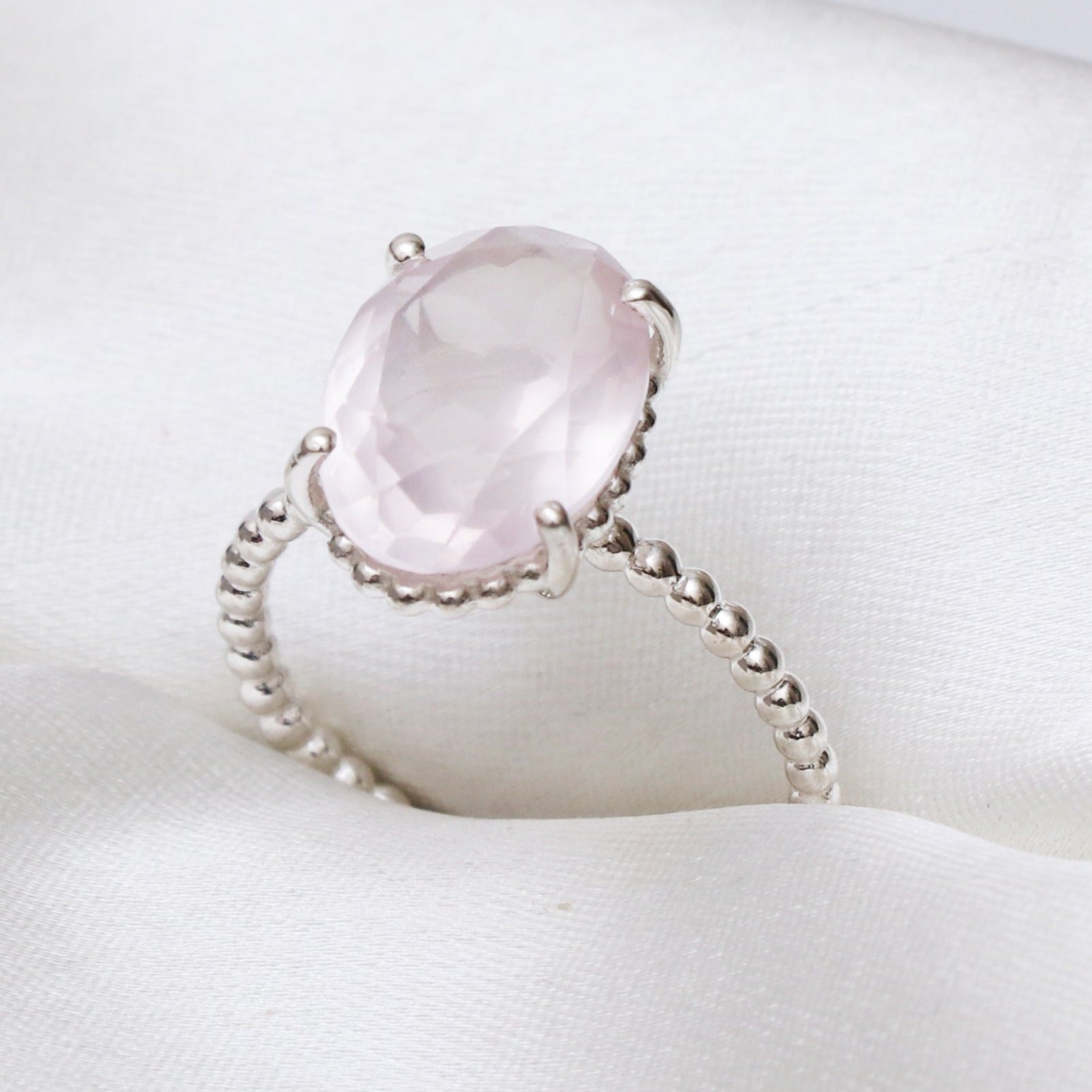 Natural Rose Quartz Ring, Pink Quartz Gemstone Ring-732 PILWALS