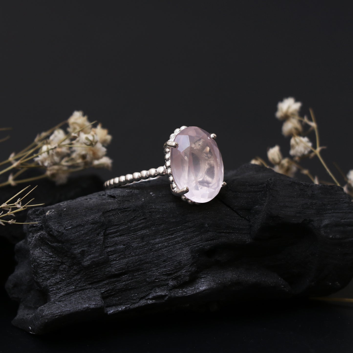 Natural Rose Quartz Ring, Pink Quartz Gemstone Ring-732 PILWALS