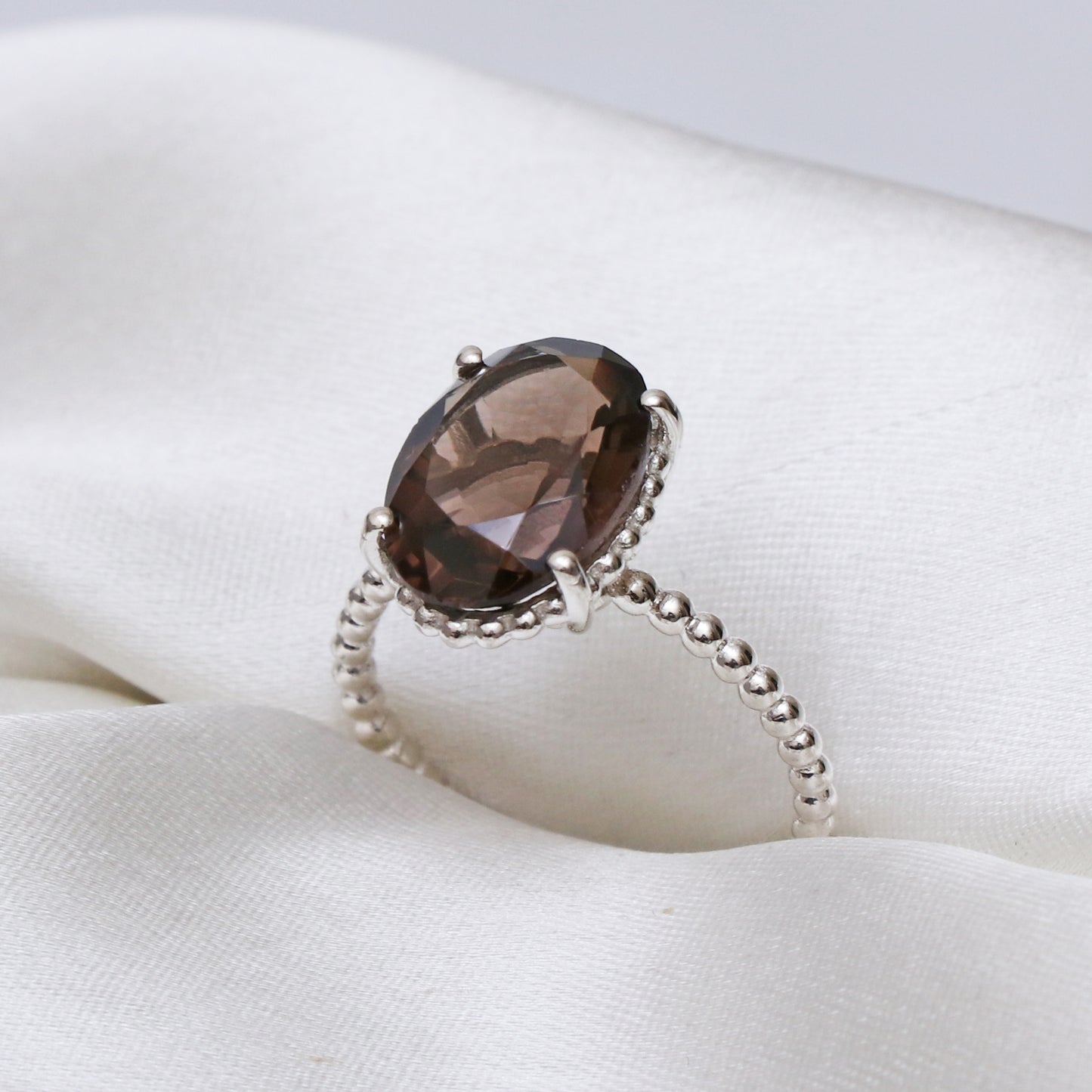 Natural Smoky Quartz Ring-Handmade Silver Ring-732 PILWALS