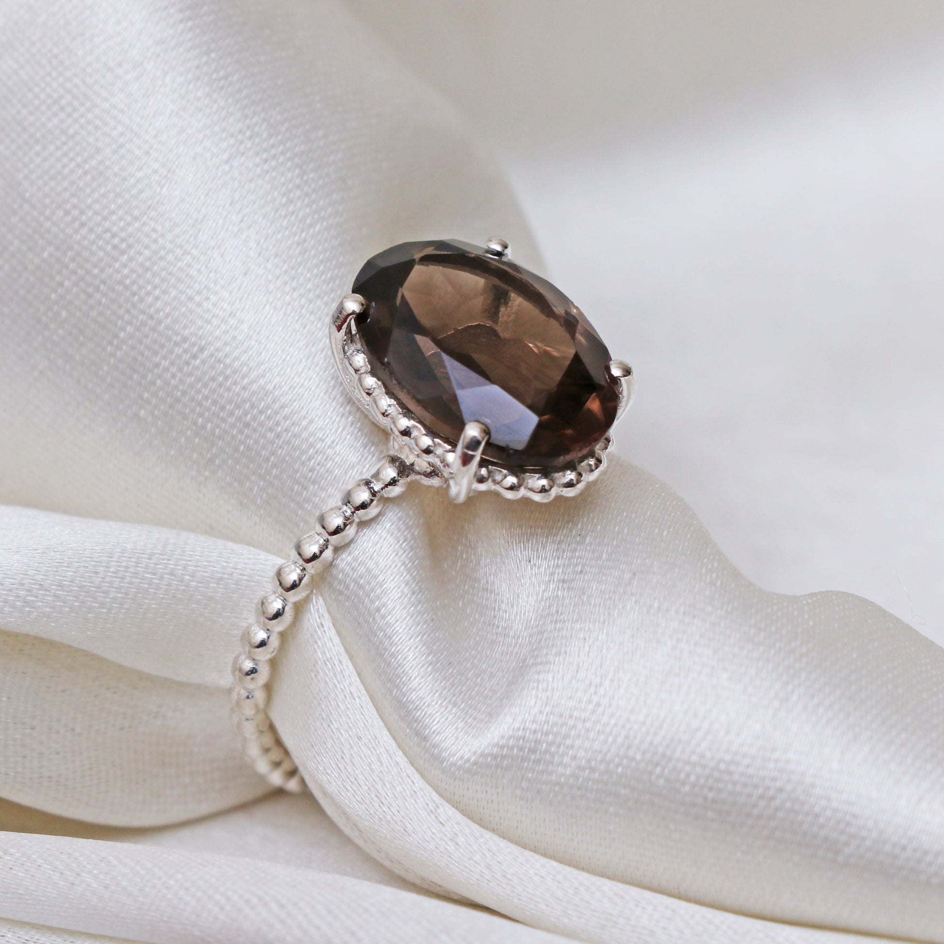 Natural Smoky Quartz Ring-Handmade Silver Ring-732 PILWALS