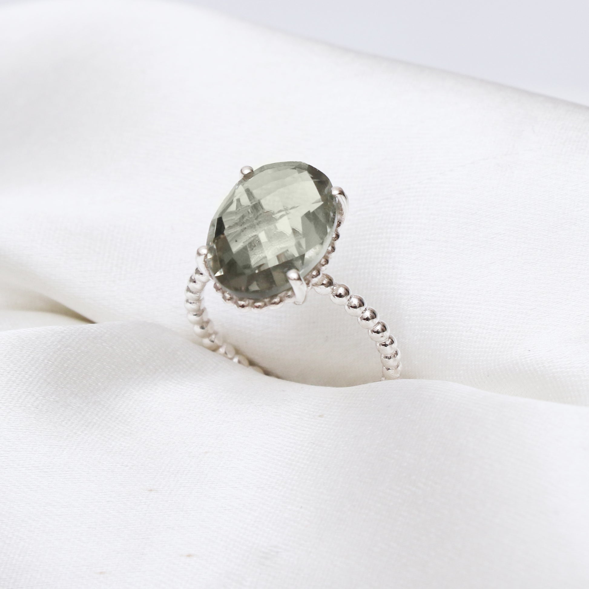 Natural Green Amethyst Ring, Faceted Cut Amethyst Ring-732 PILWALS