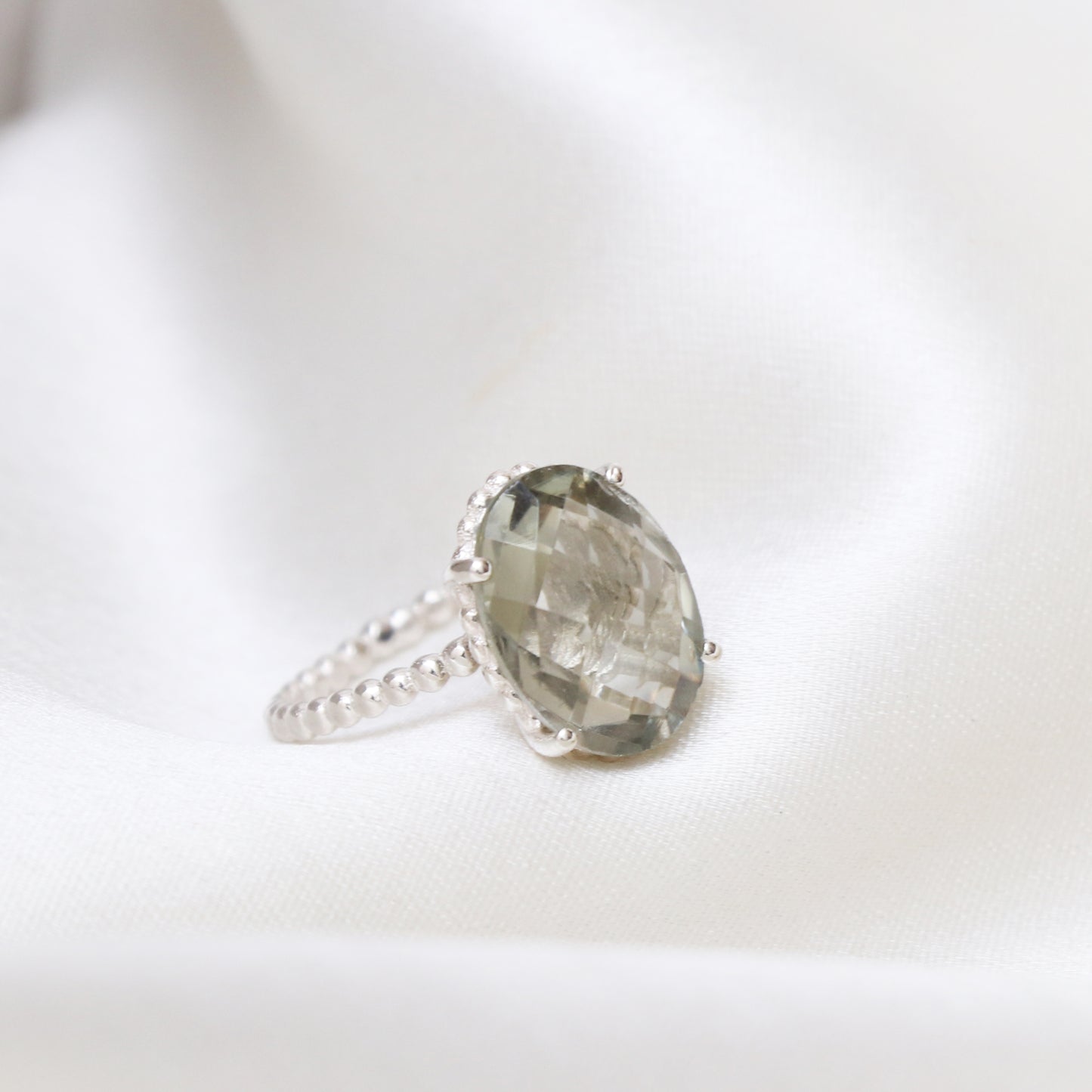 Natural Green Amethyst Ring, Faceted Cut Amethyst Ring-732 PILWALS