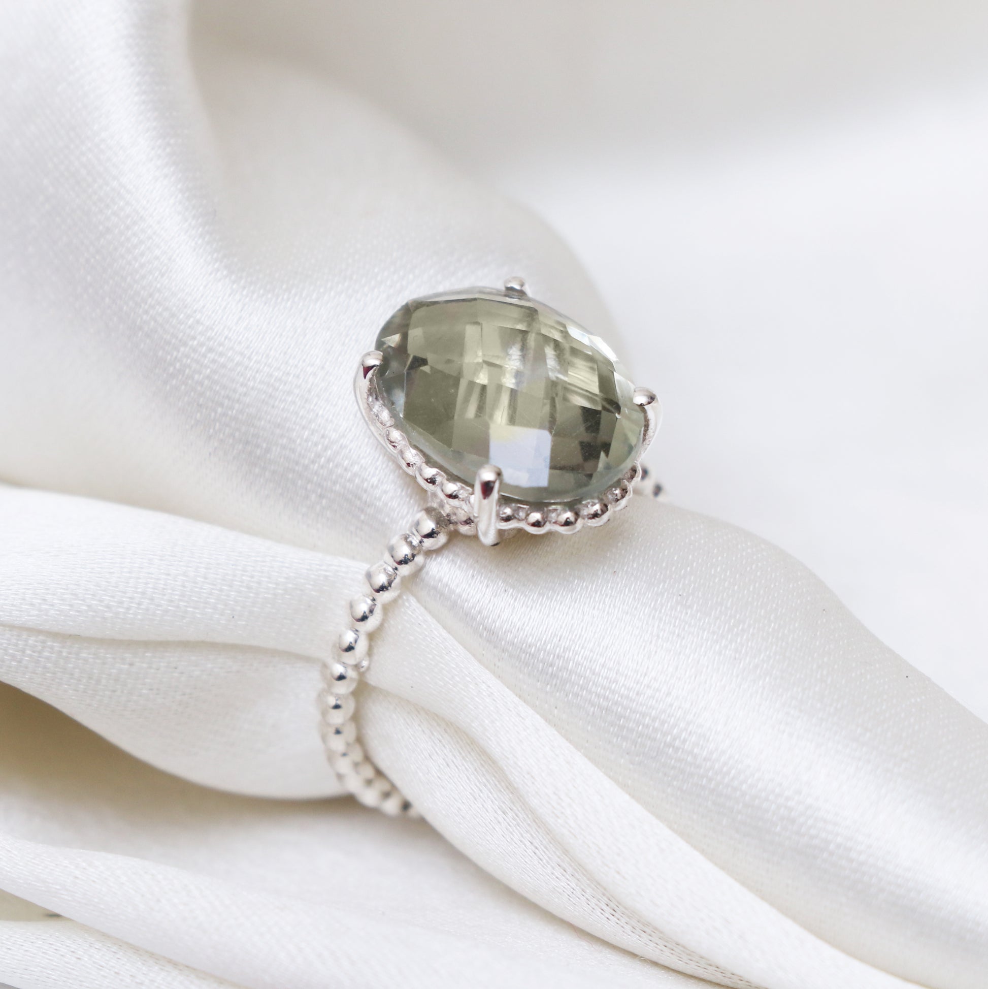 Natural Green Amethyst Ring, Faceted Cut Amethyst Ring-732 PILWALS