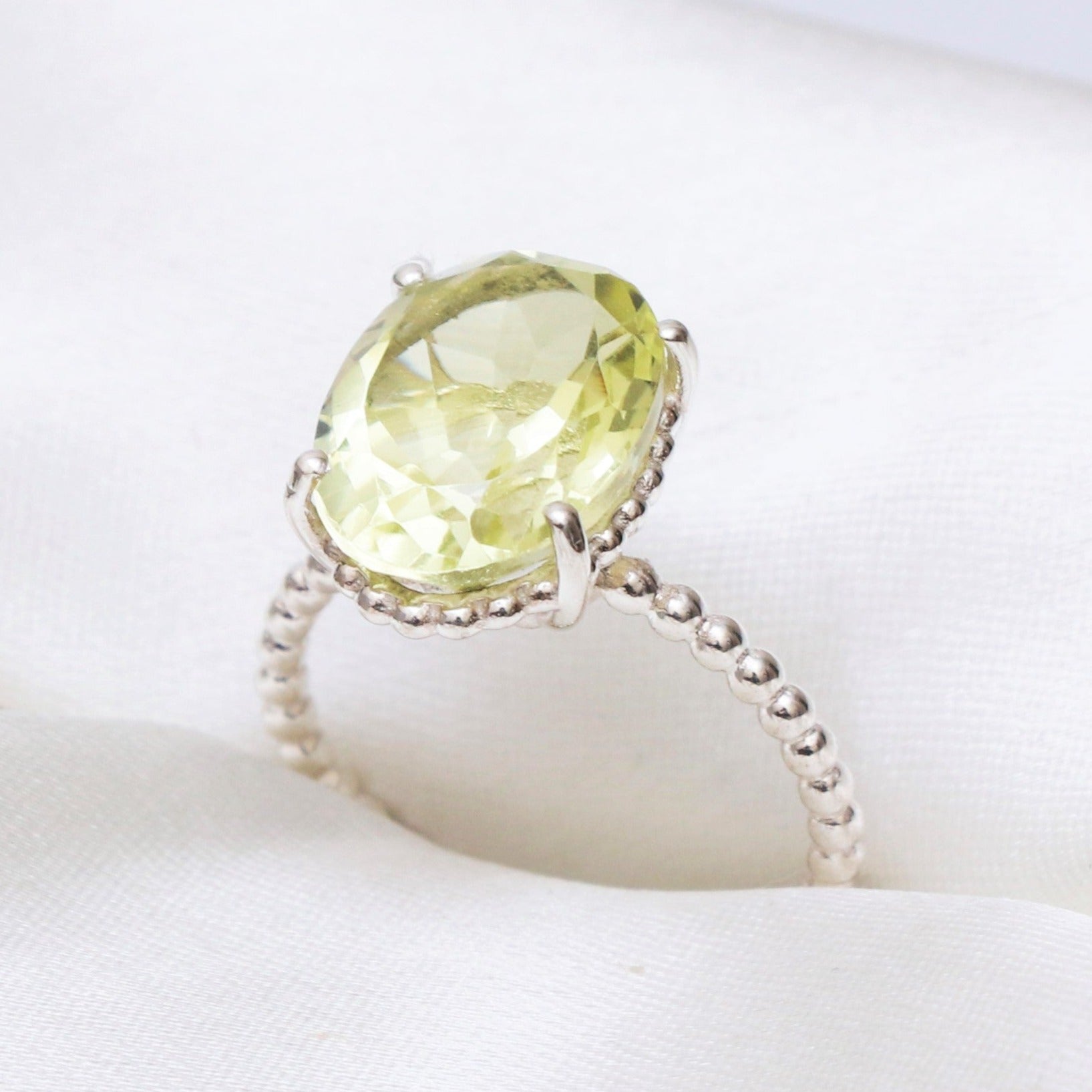 Lemon Quartz Ring, Sterling Silver Oval Cut faceted Ring-732 PILWALS