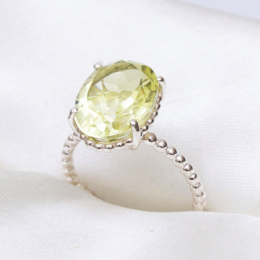 Lemon Quartz Ring, Sterling Silver Oval Cut faceted Ring-732 PILWALS