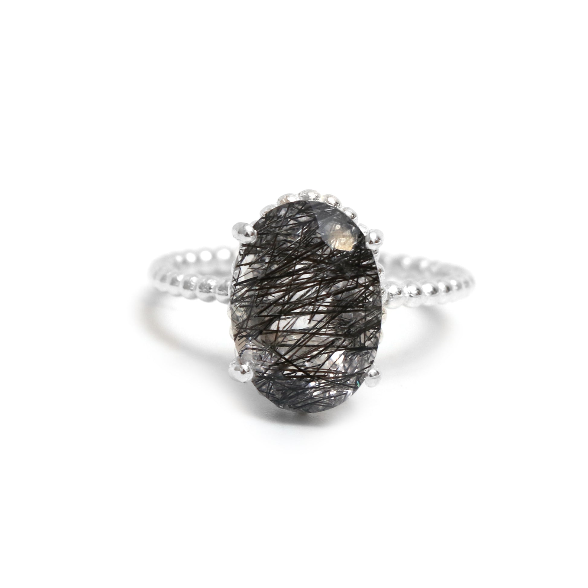 Black Rutile Ring, Oval Faceted Cut Ring, Designer Ring-732 PILWALS