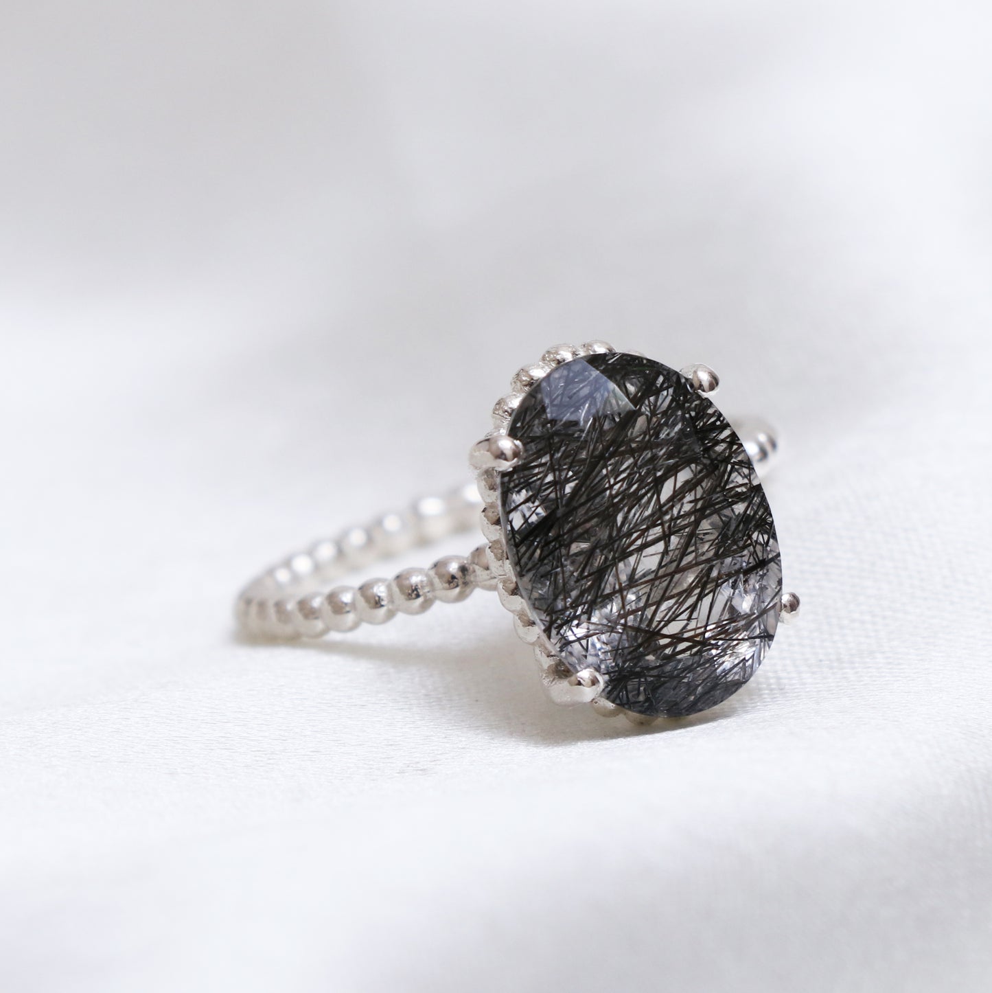 Black Rutile Ring, Oval Faceted Cut Ring, Designer Ring-732 PILWALS