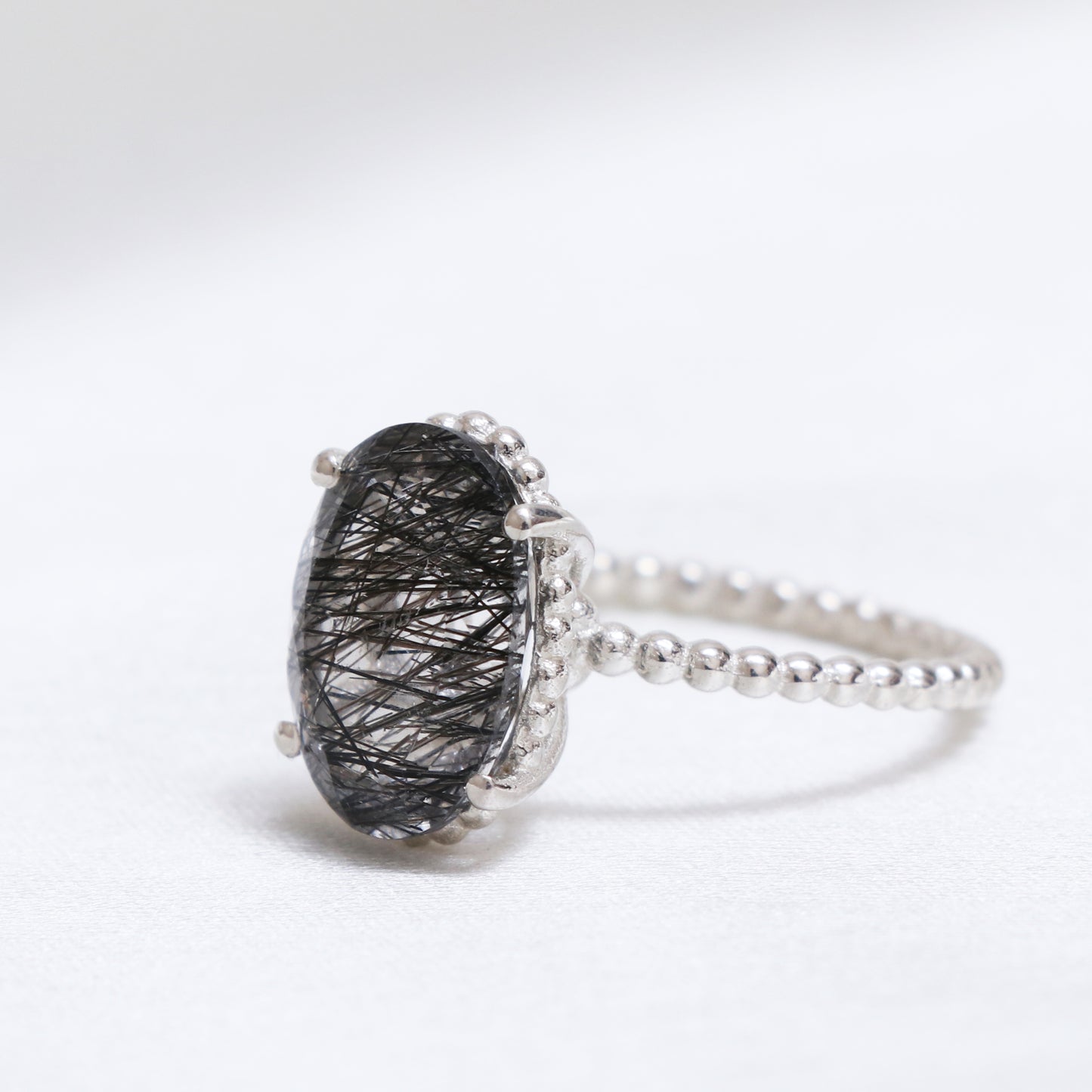 Black Rutile Ring, Oval Faceted Cut Ring, Designer Ring-732 PILWALS