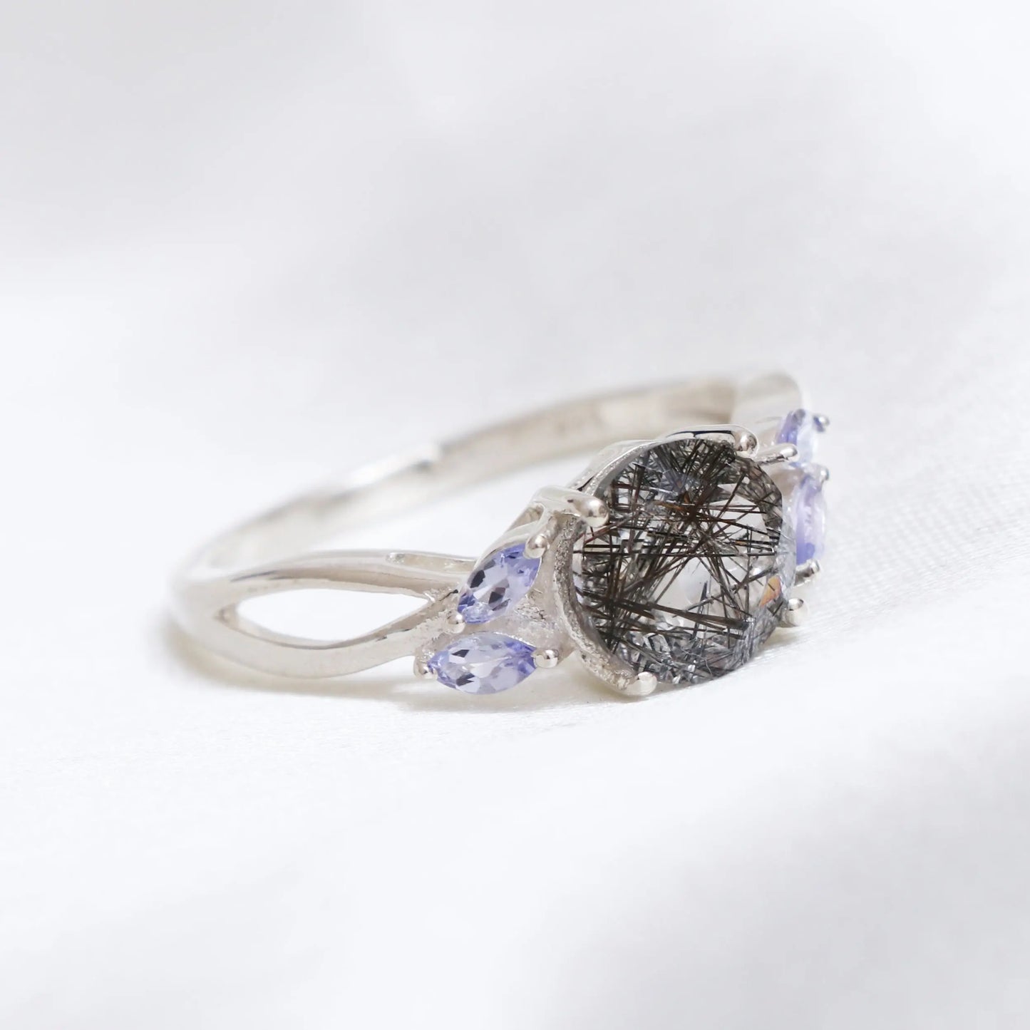 New Arrival Black Rutile Quartz Solitaire Ring-Black Rutilated With Tanzanite Ring-631 PILWALS