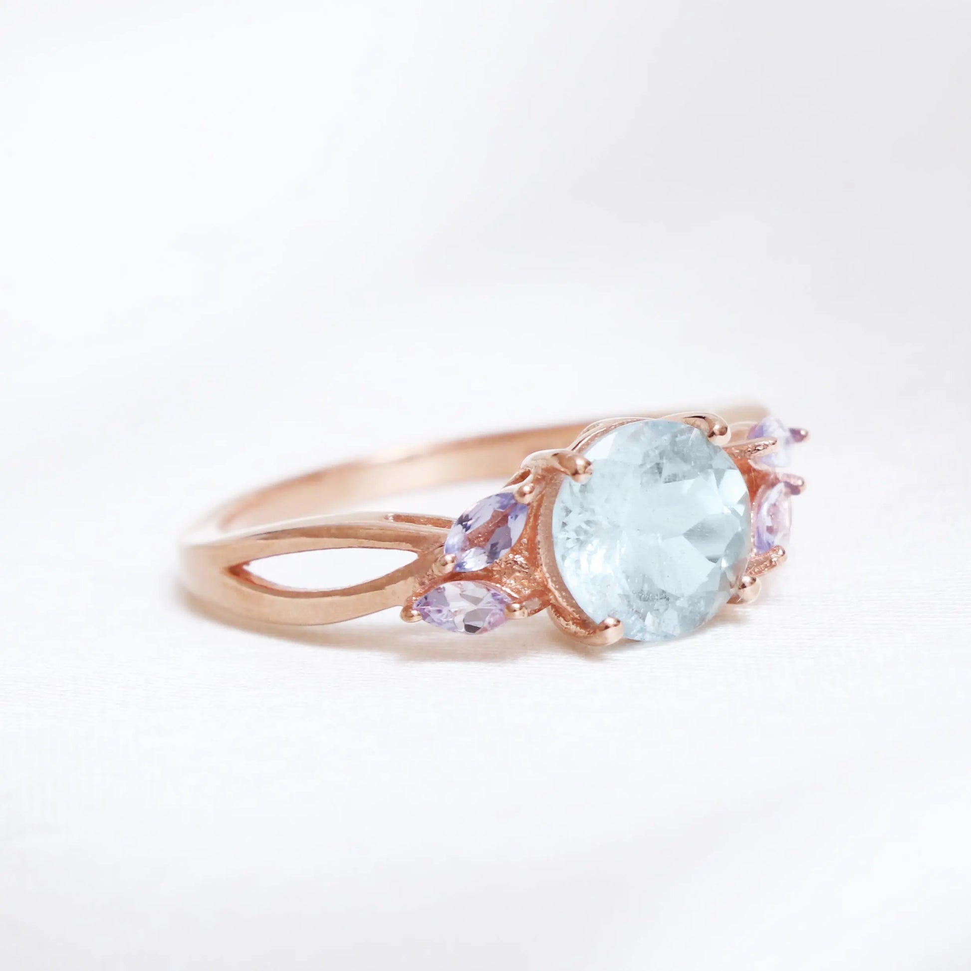 Natural Aquamarine & Tanzanite Ring, Silver Aquamarine Ring-631 PILWALS