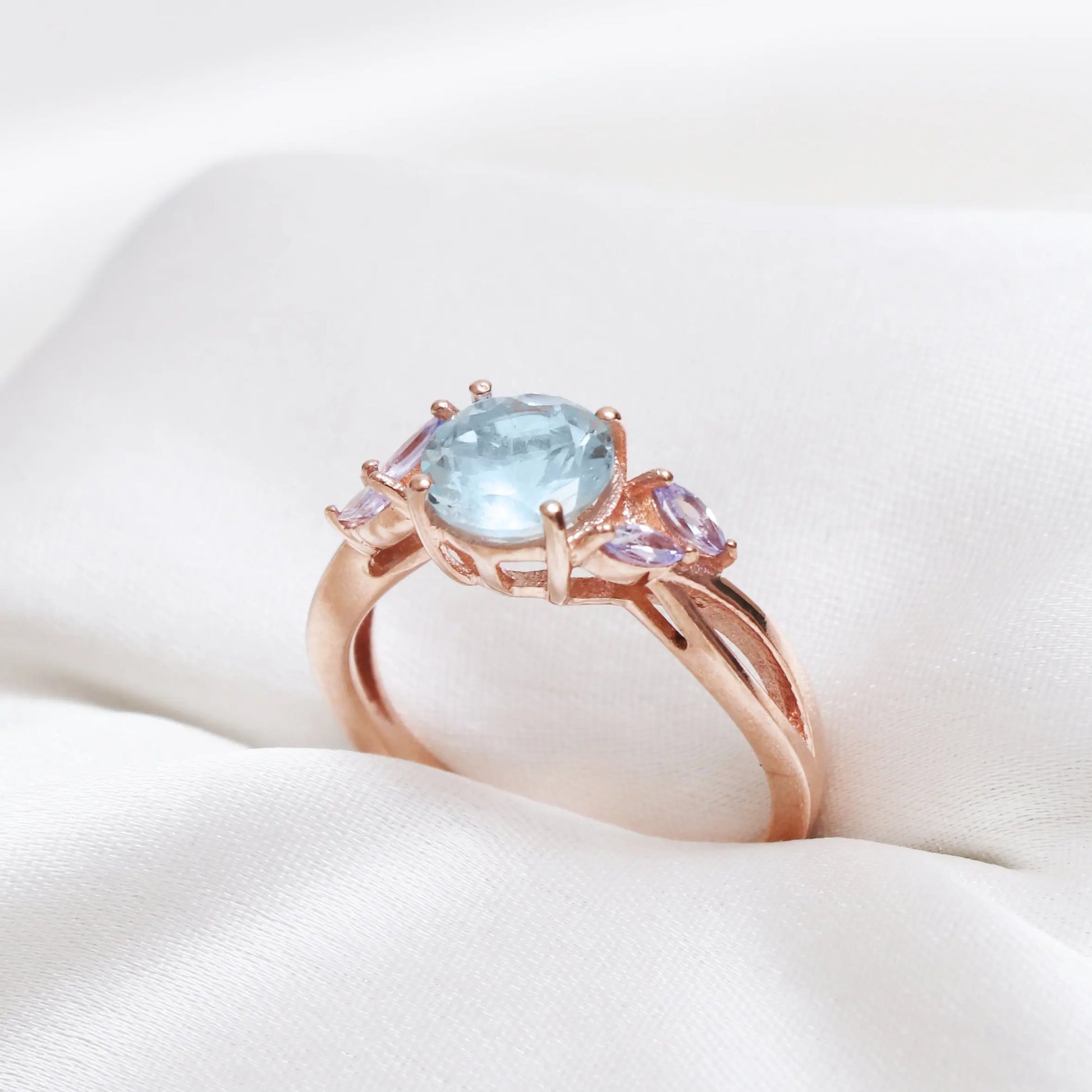 Natural Aquamarine & Tanzanite Ring, Silver Aquamarine Ring-631 PILWALS