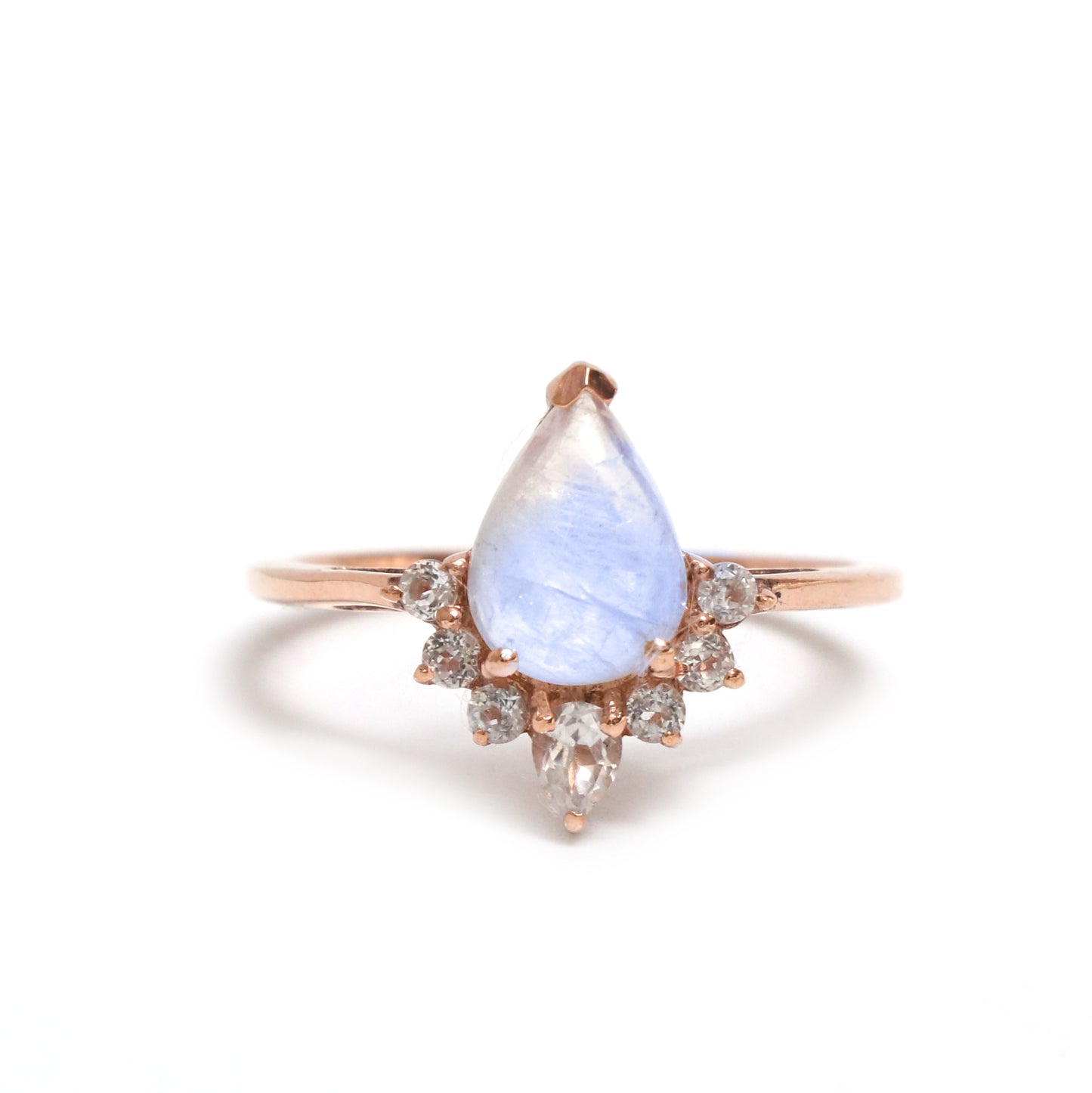 Fire Rainbow Moonstone Faceted Ring, Silver Teardrop Ring-707 PILWALS