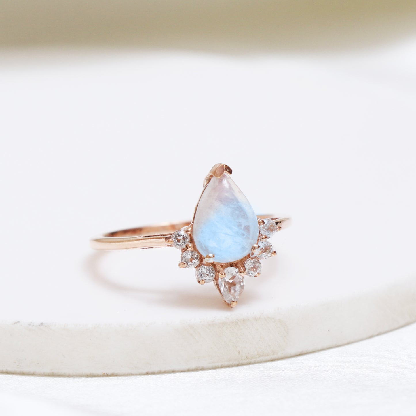 Fire Rainbow Moonstone Faceted Ring, Silver Teardrop Ring-707 PILWALS