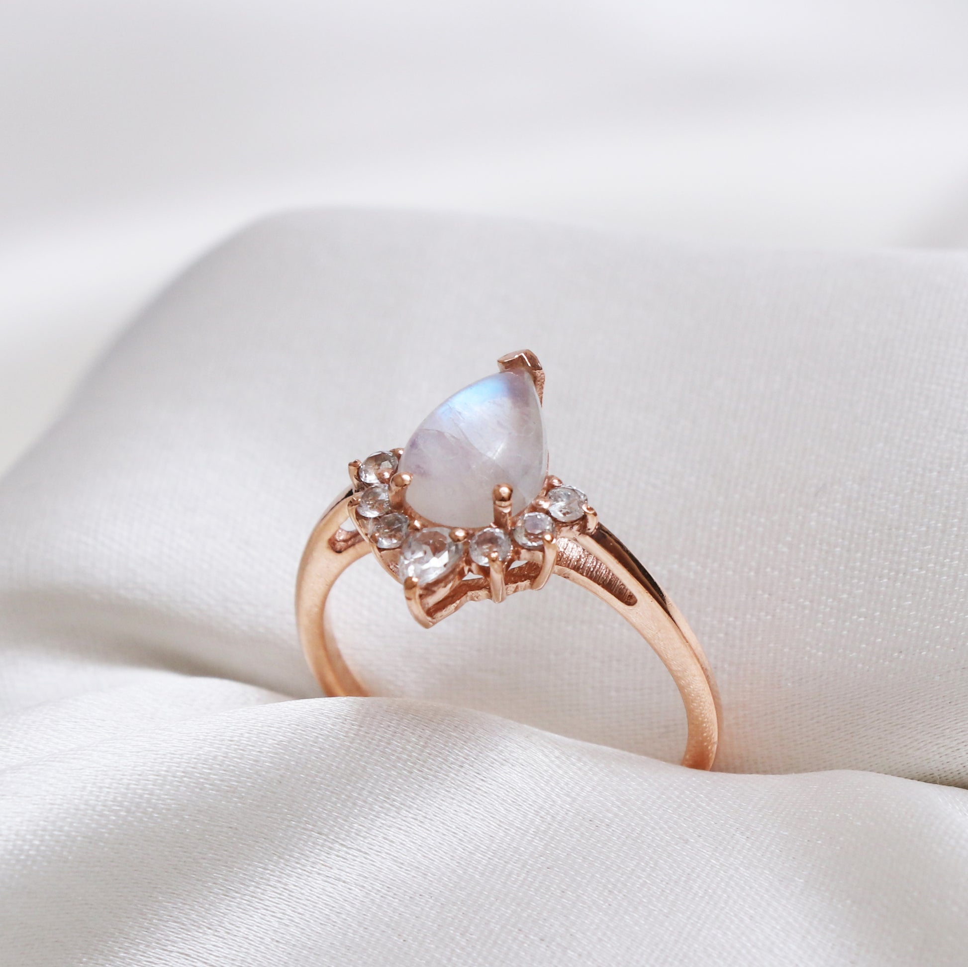 Fire Rainbow Moonstone Faceted Ring, Silver Teardrop Ring-707 PILWALS