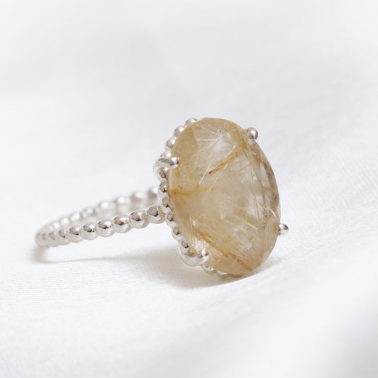 Natural Golden Rutile Quartz Ring-Oval Cut Rutile Quartz Ring-732 PILWALS