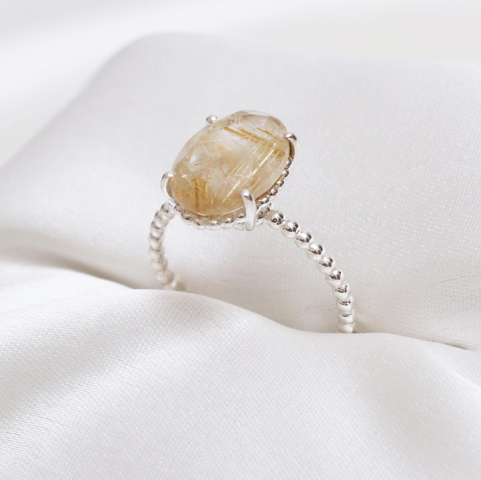 Natural Golden Rutile Quartz Ring-Oval Cut Rutile Quartz Ring-732 PILWALS